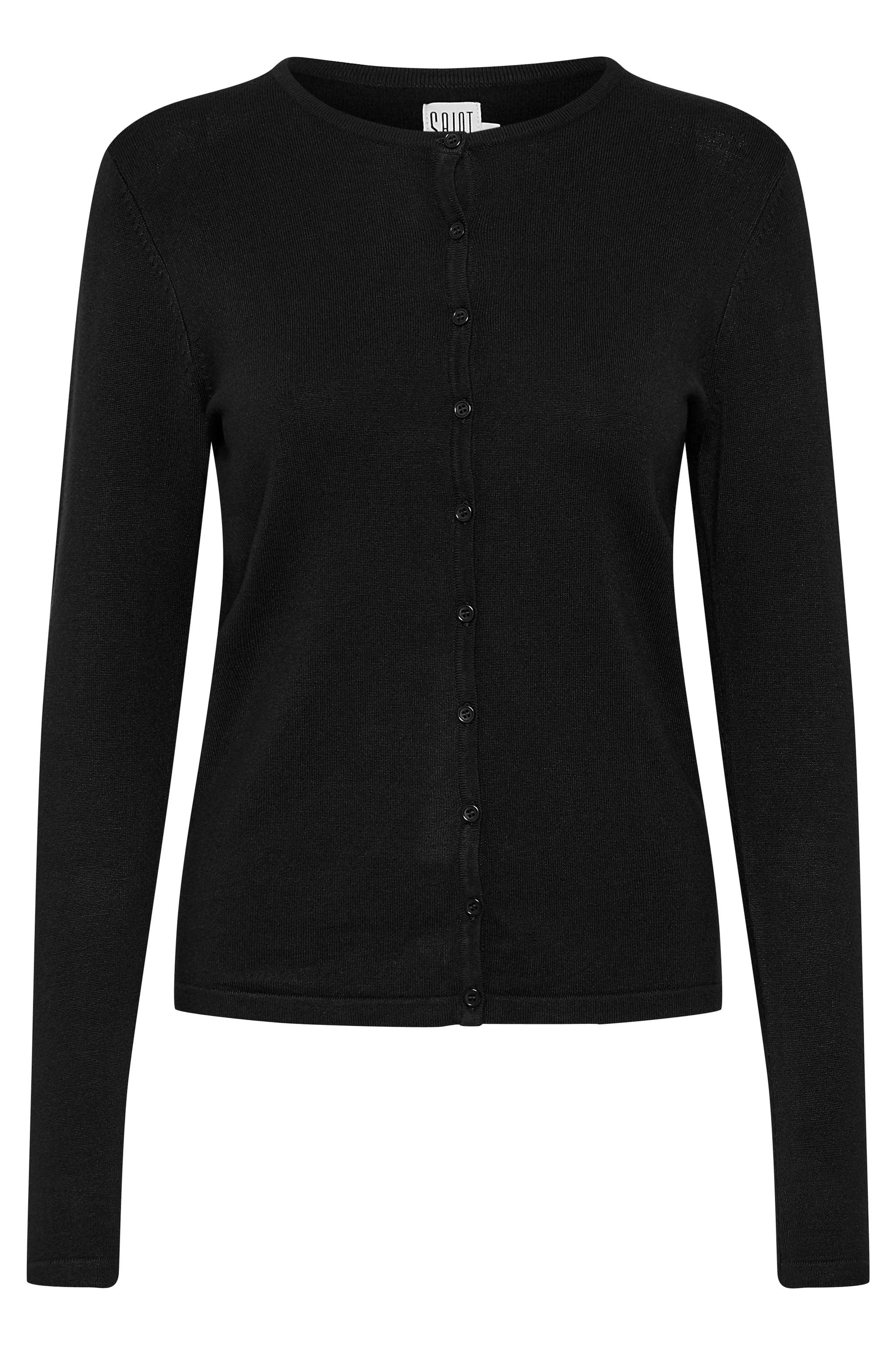 Mila Round Neck Button Through Cardigan - Black