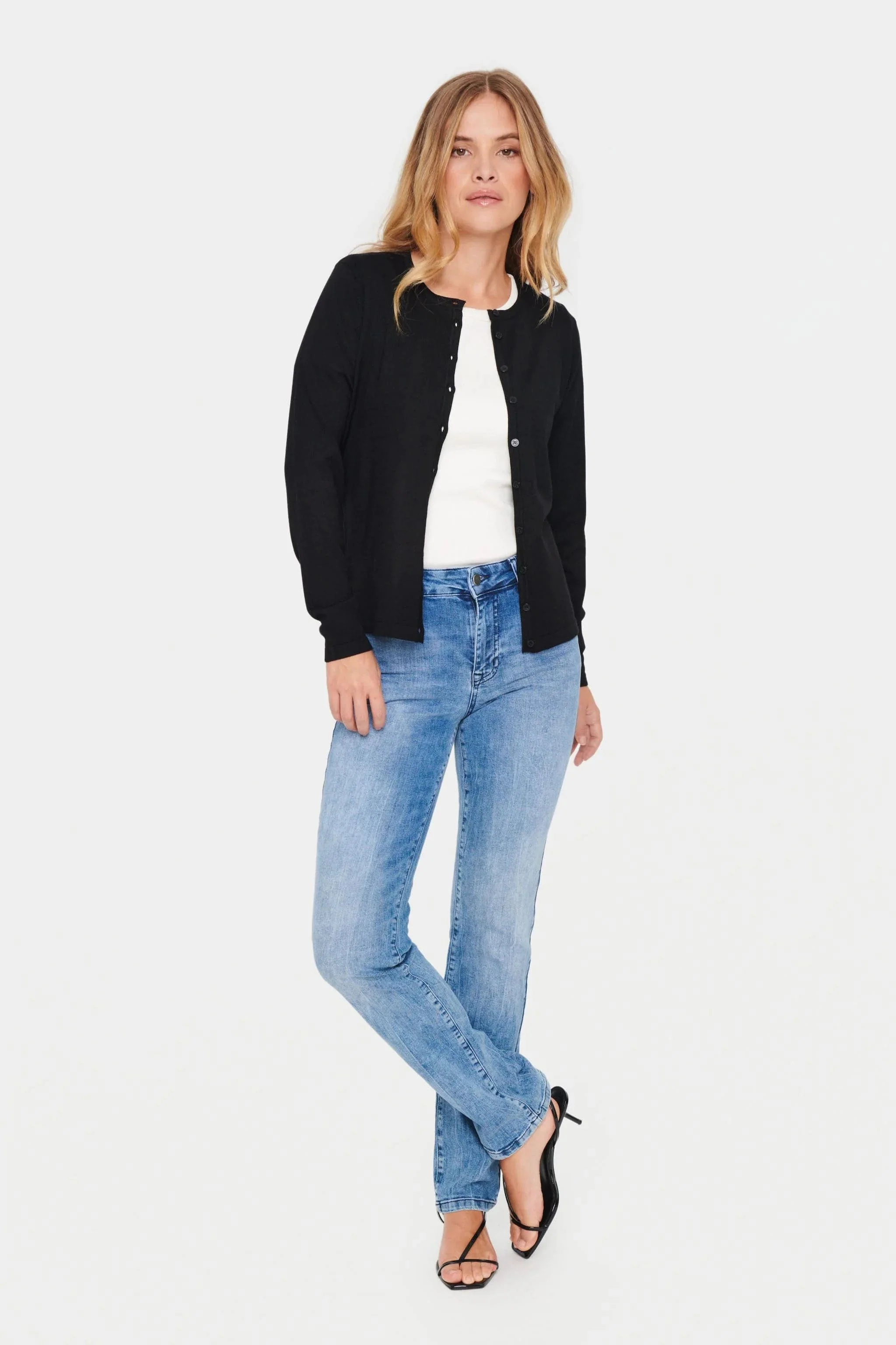 Mila Round Neck Button Through Cardigan - Black - Image 5
