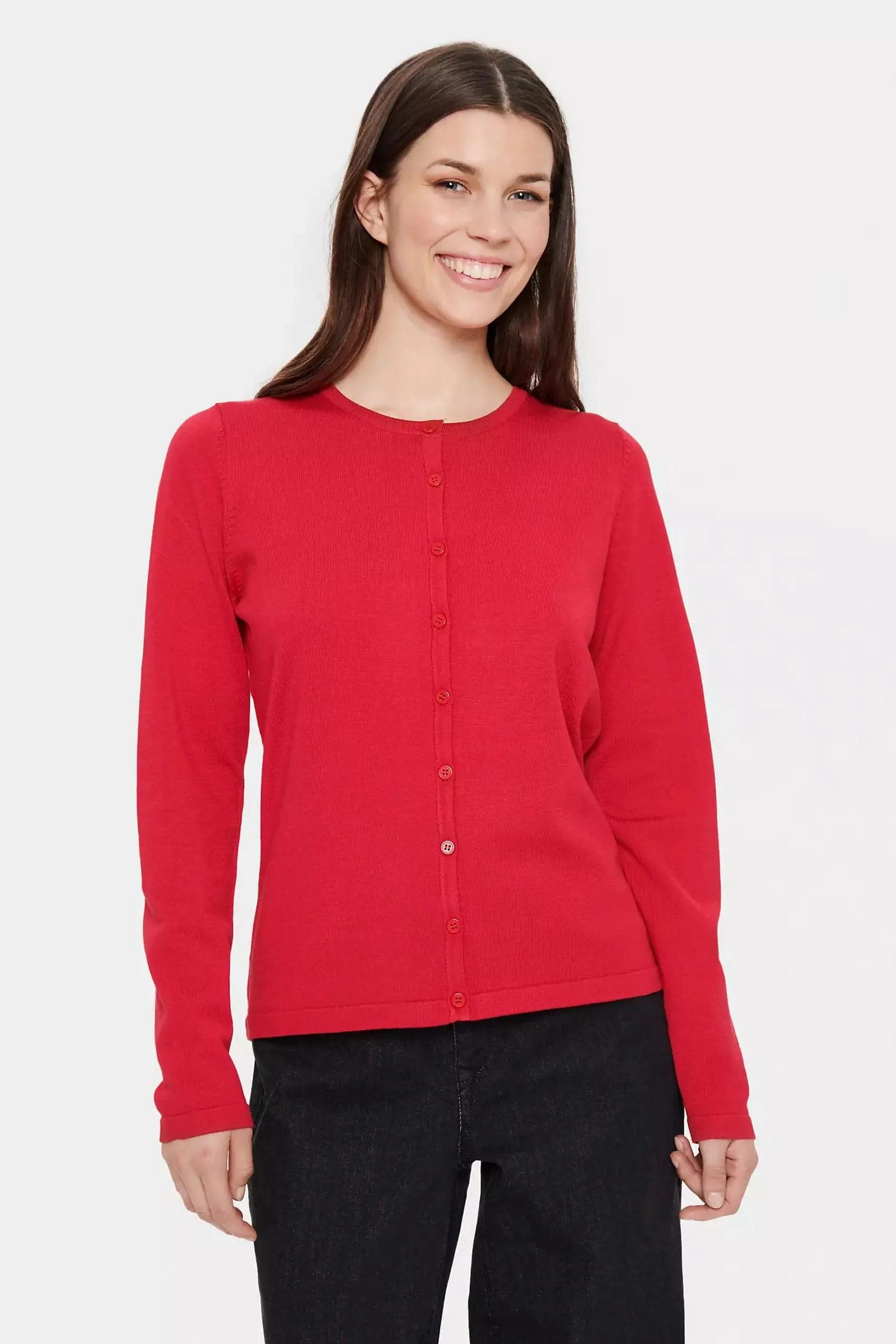 Mila Round Neck Button Through Cardigan - Winterberry - Image 3