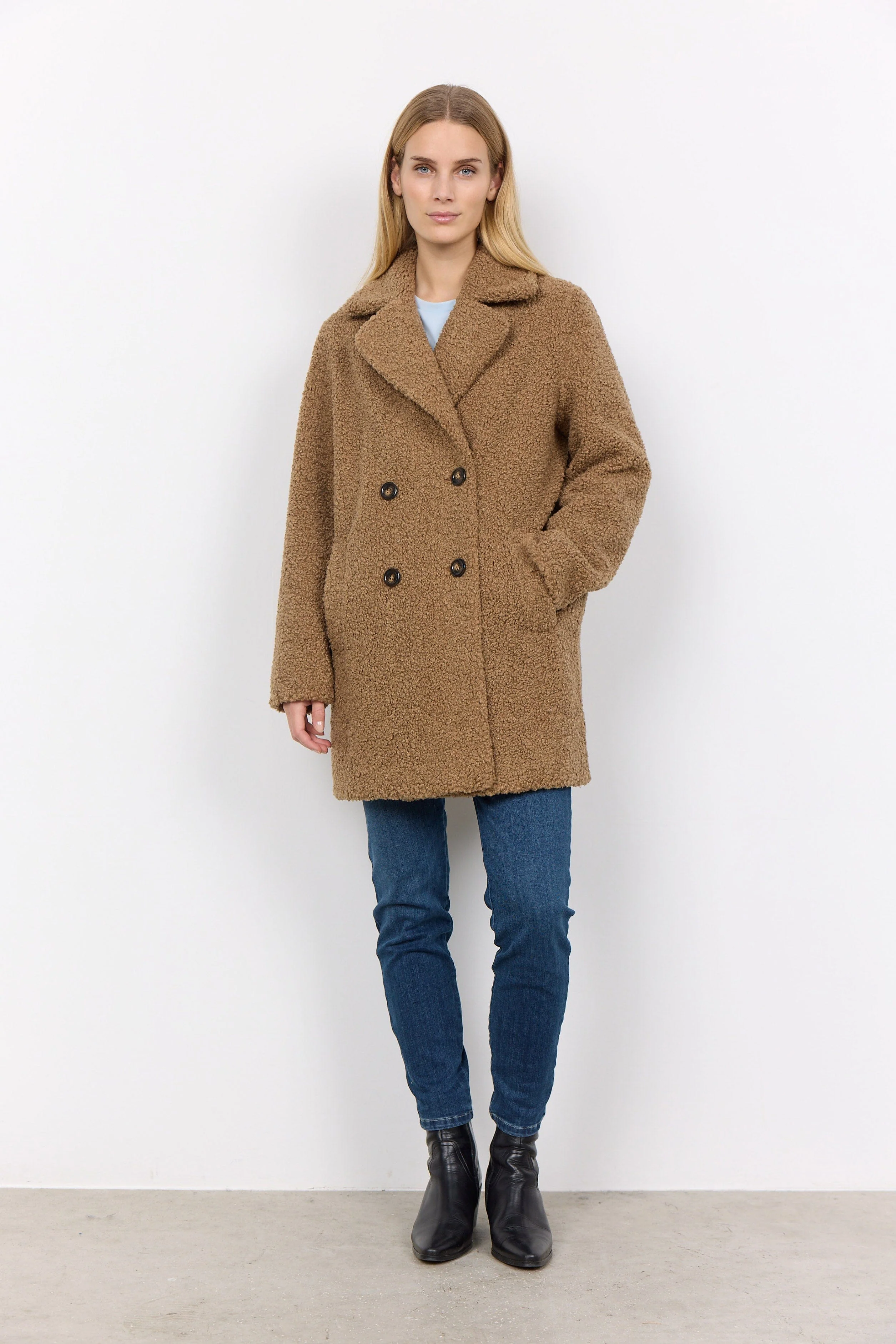Mukite Teddy Doubled Breasted Coat - Desert Brown - Image 3