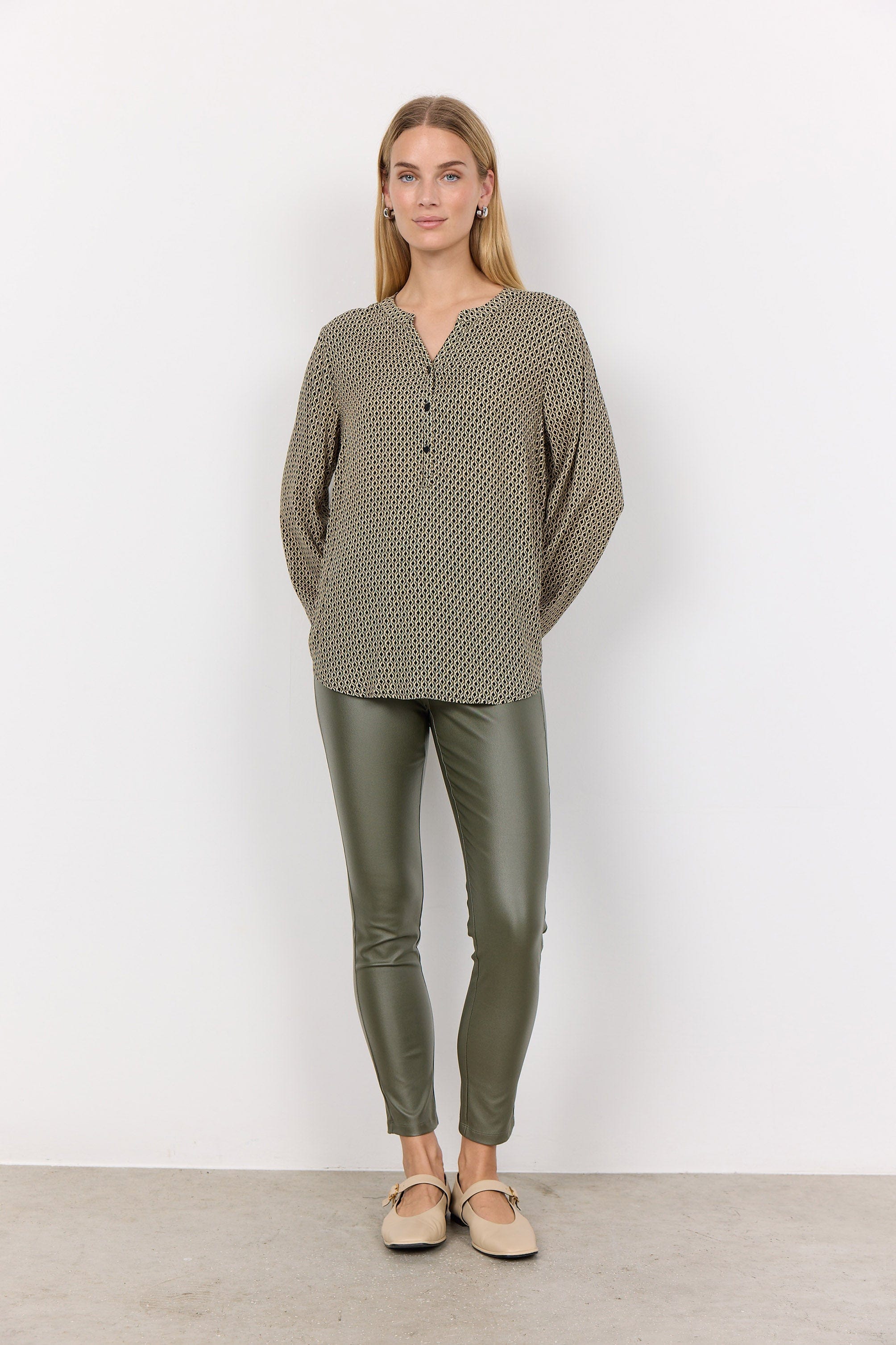 Namra Printed Blouse - Dark Olive Combi - Image 2