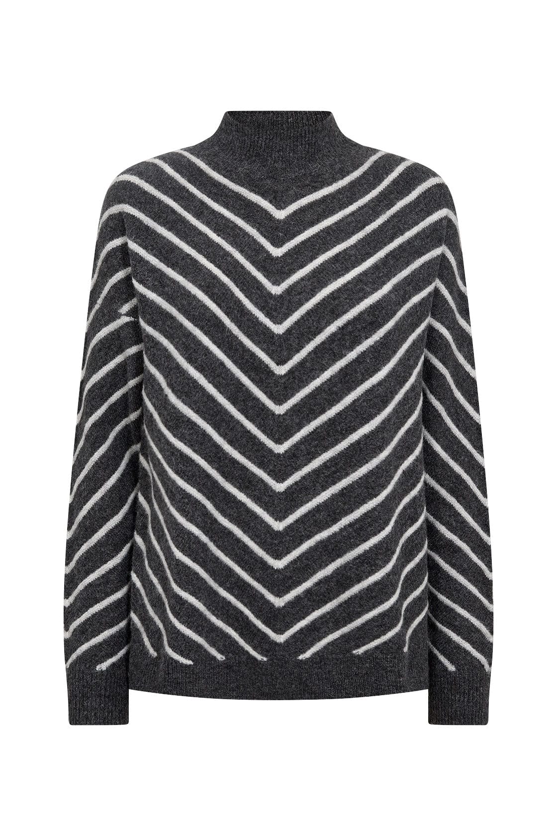 Nessie Chevron Knitted Jumper - Dark Grey Melange Combi