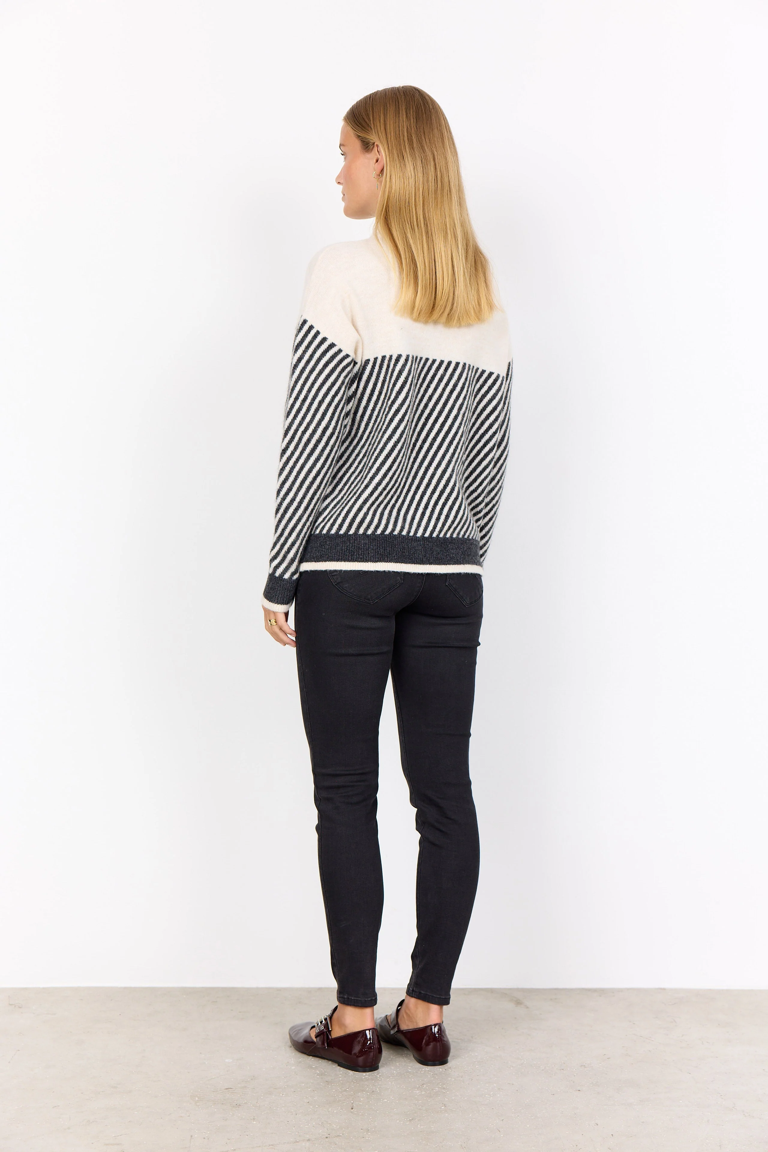 Nessie Stripe Wool Blend Jumper - Cream Melange Combi - Image 3
