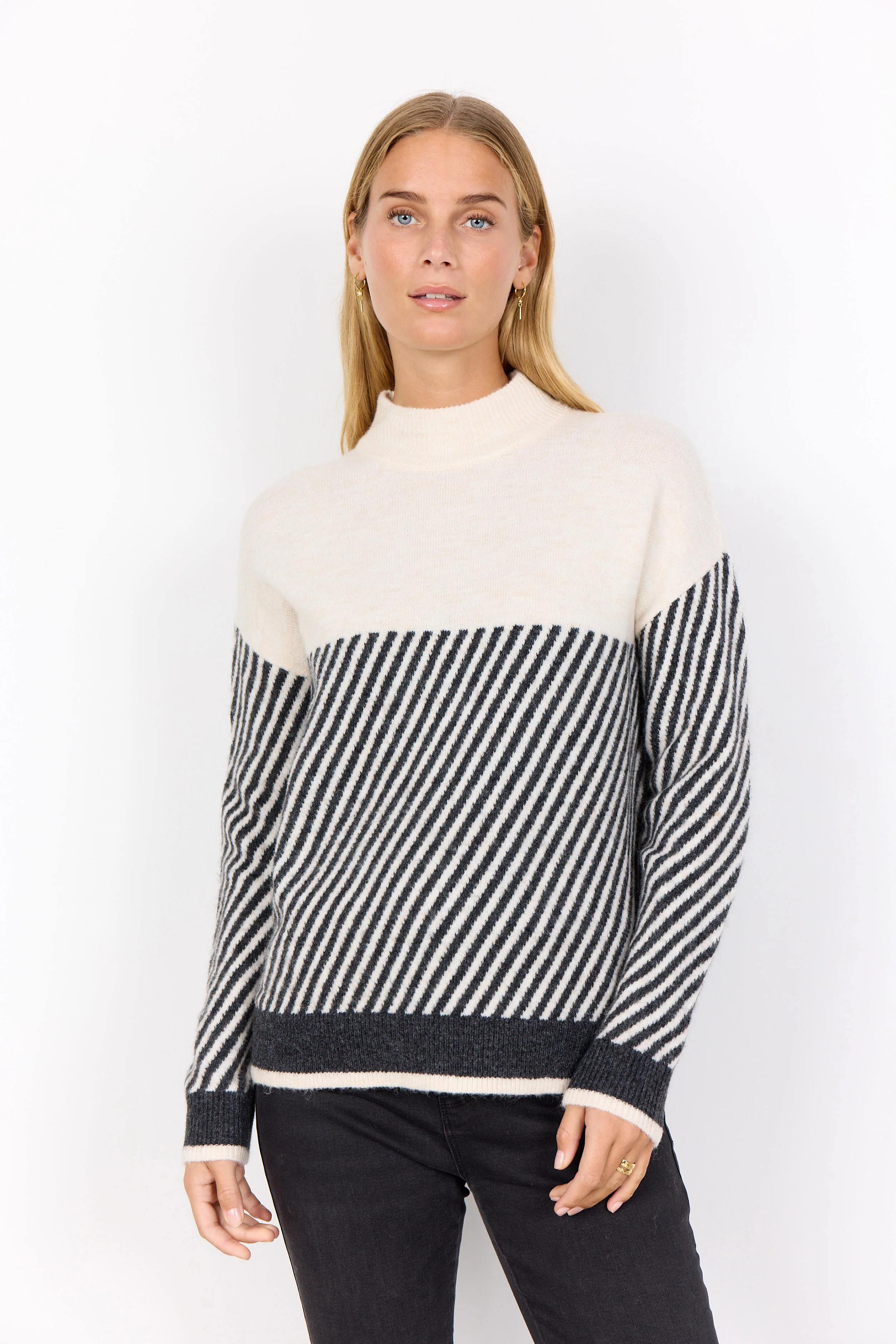Nessie Stripe Wool Blend Jumper - Cream Melange Combi - Image 4