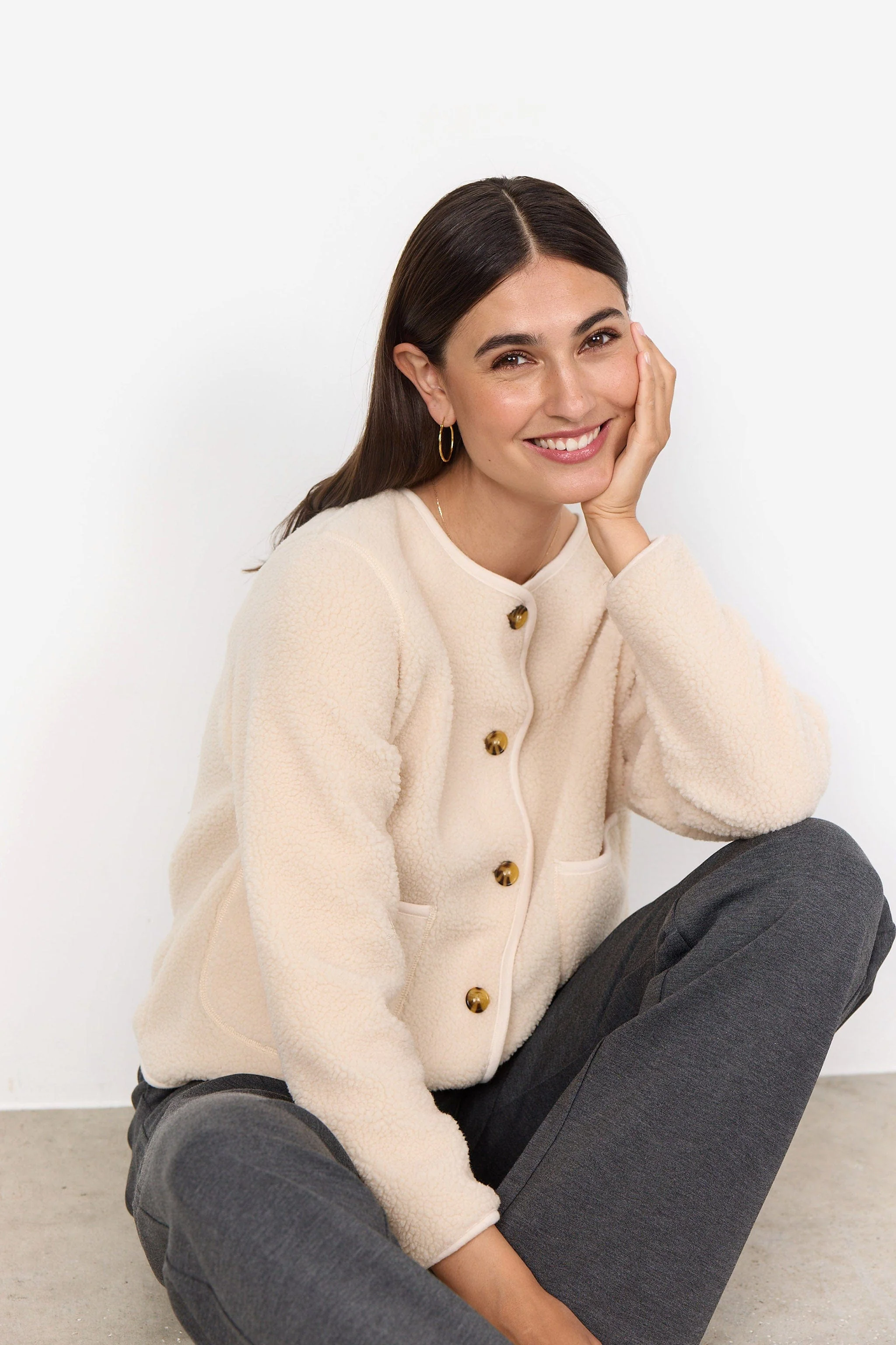Onyx Fleece Cardigan - Cream - Image 2