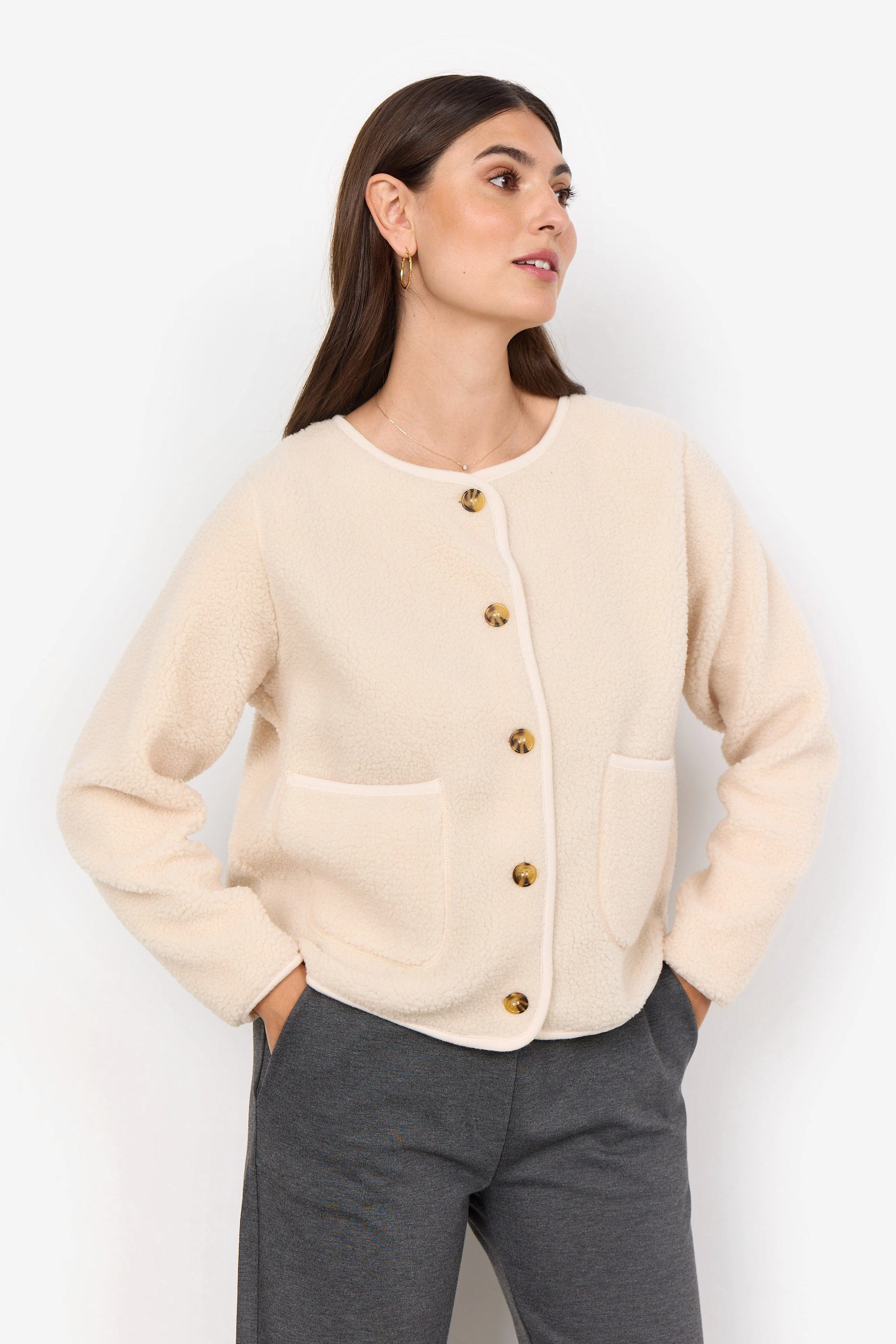 Onyx Fleece Cardigan - Cream - Image 3