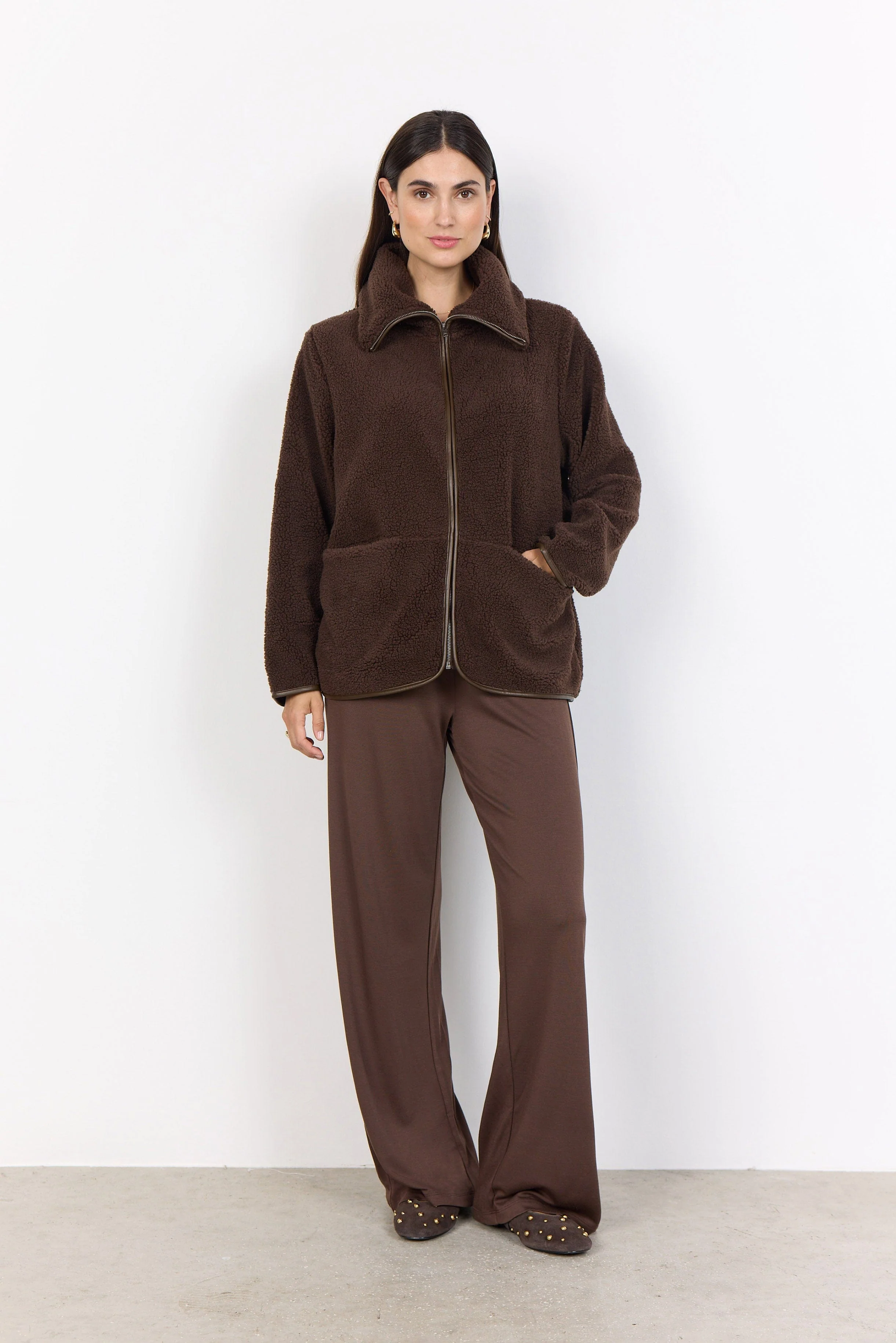 Onyx Wide Collar Fleece Jacket - Hot Fudge - Image 3