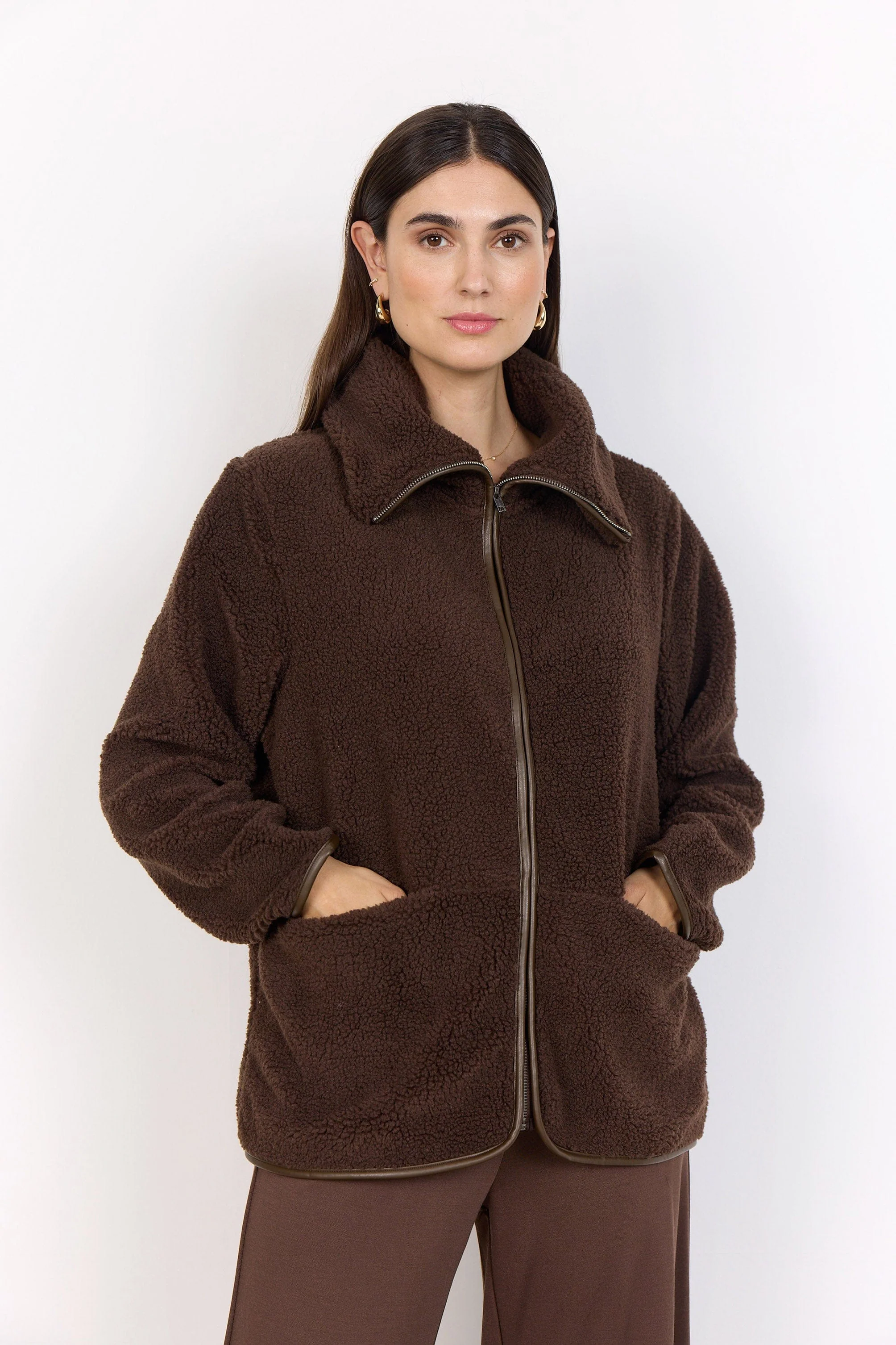 Onyx Wide Collar Fleece Jacket - Hot Fudge - Image 5