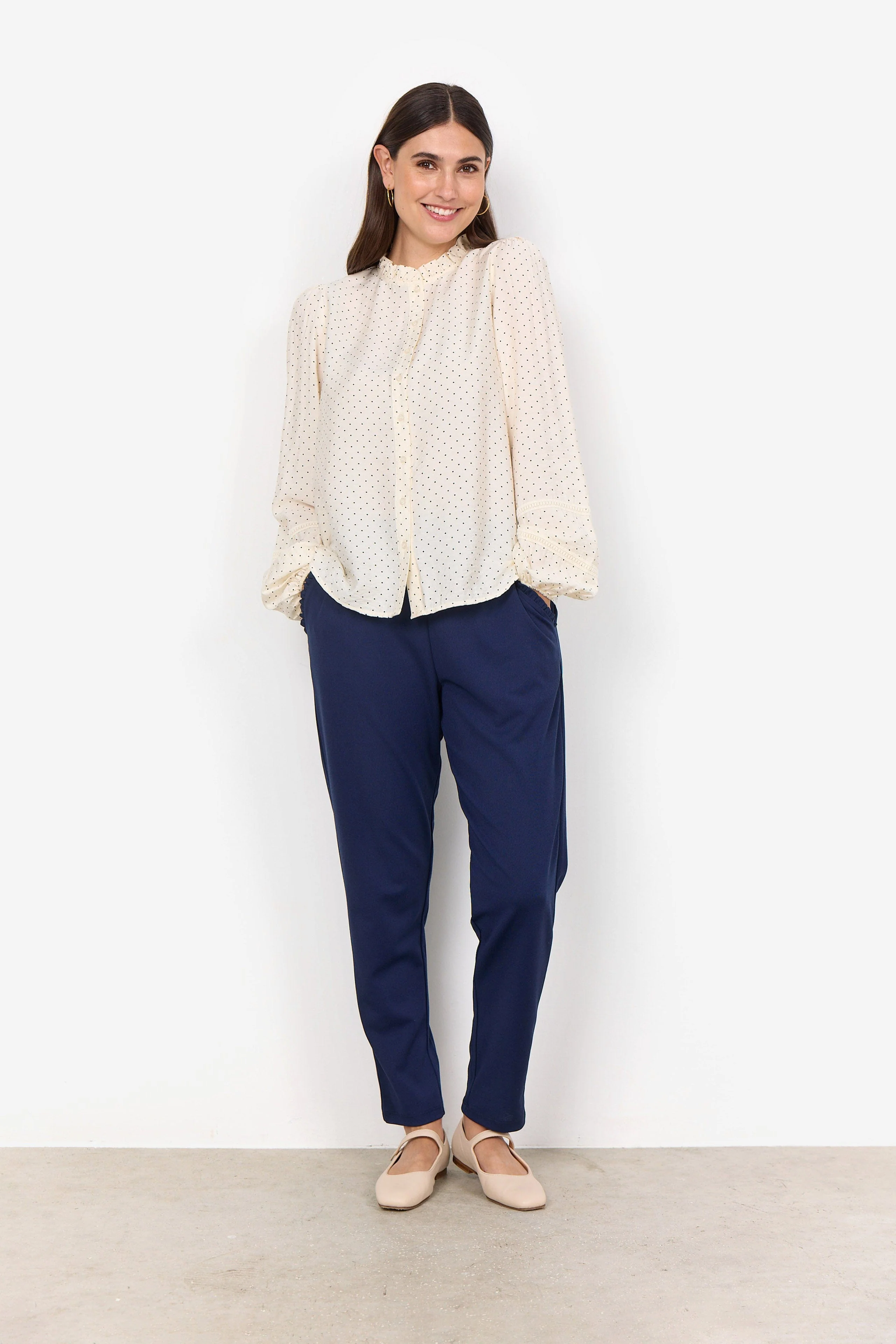 Orit Embroidery Detail Spotty Blouse - Cream Combi - Image 3