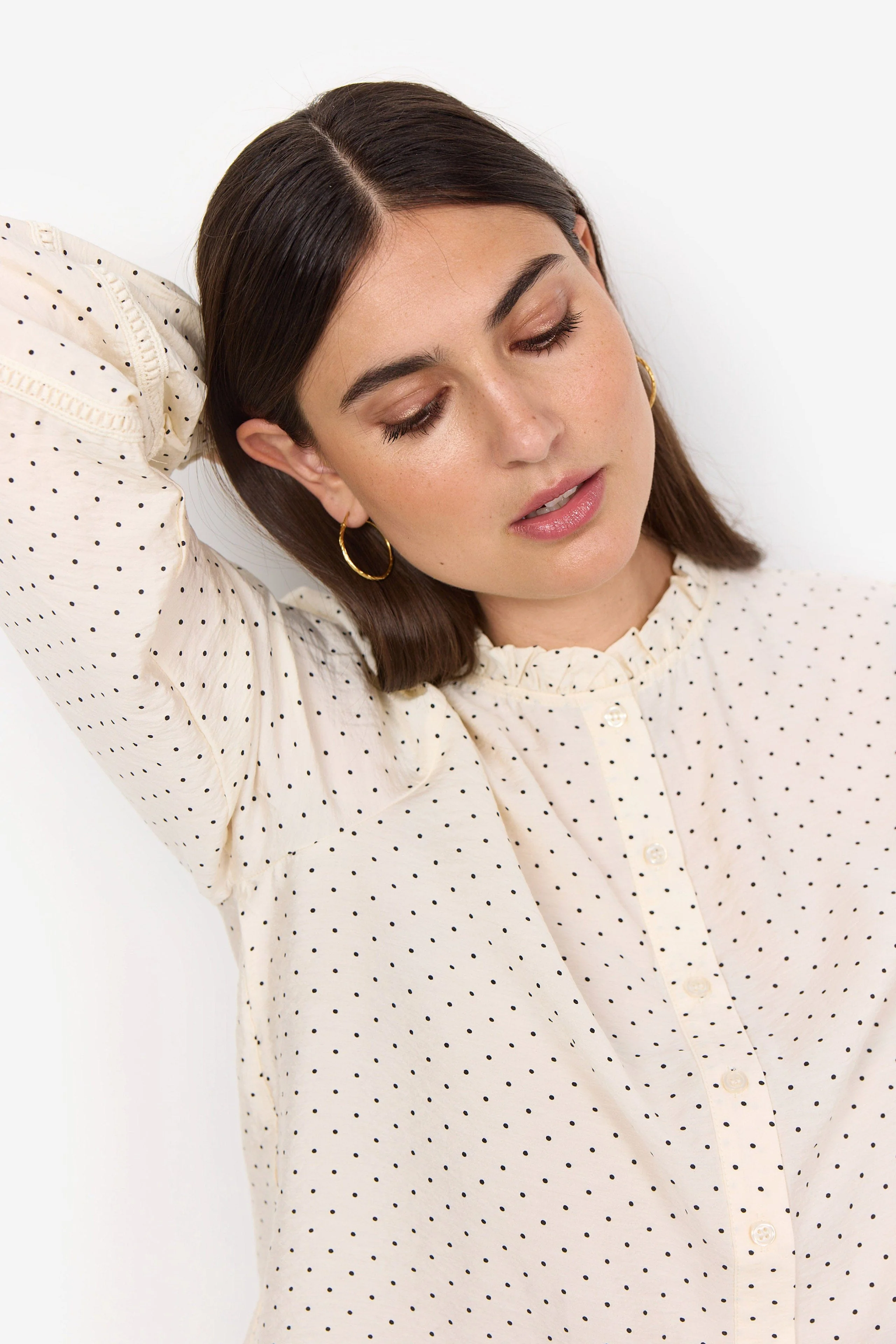 Orit Embroidery Detail Spotty Blouse - Cream Combi - Image 6