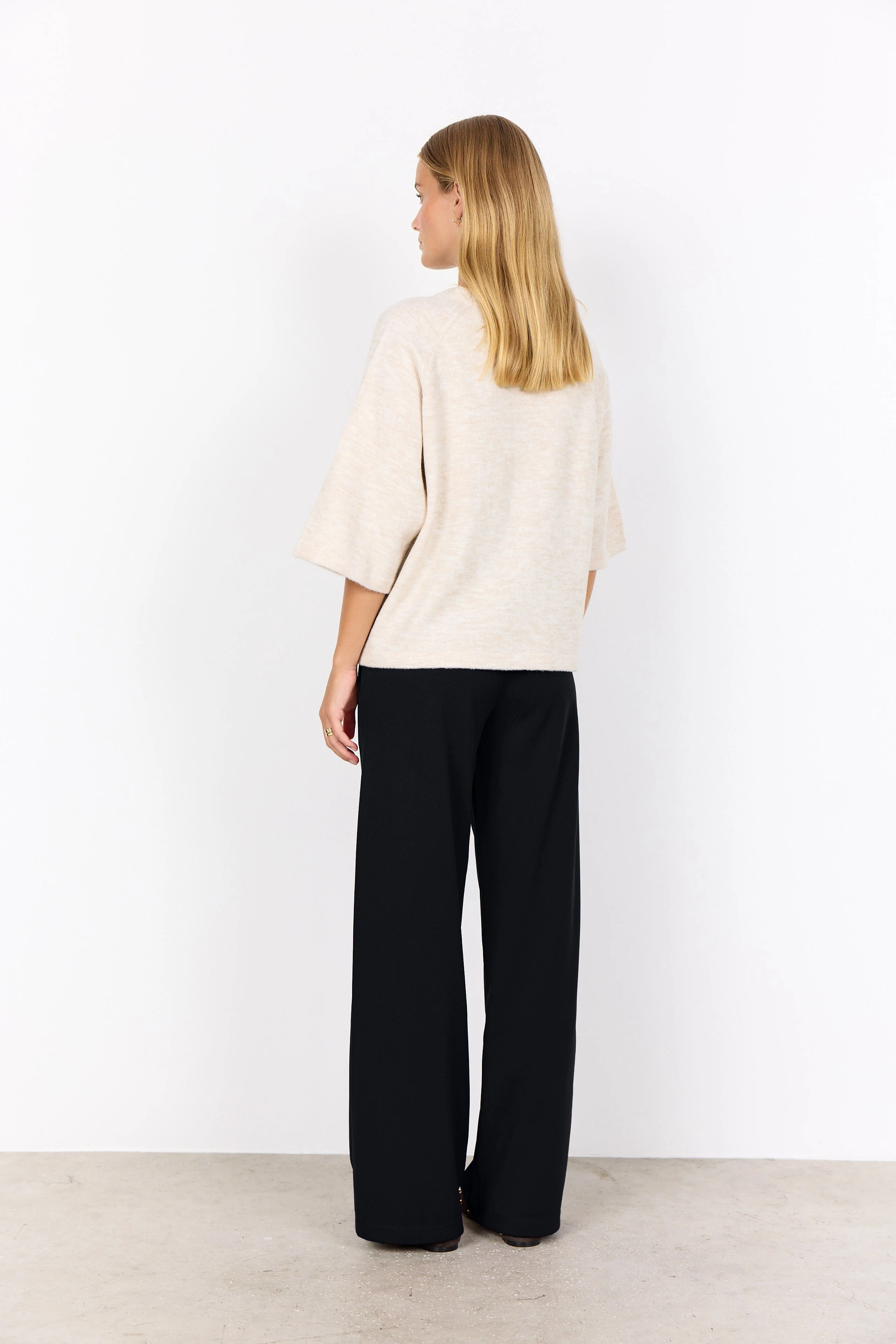 Orlean Knitted 3/4 Sleeve Jumper - Cream Melange - Image 3