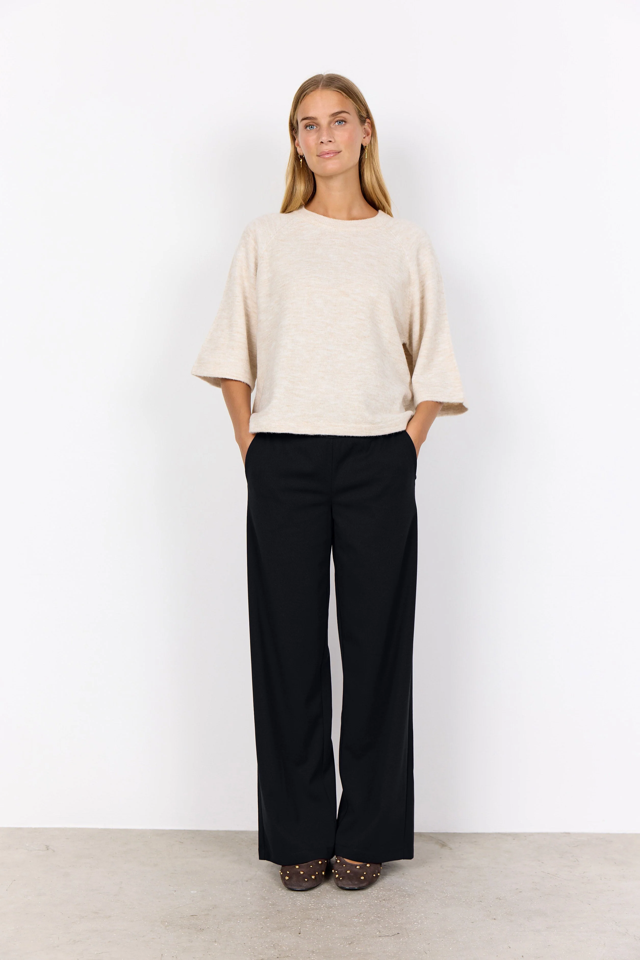 Orlean Knitted 3/4 Sleeve Jumper - Cream Melange - Image 4