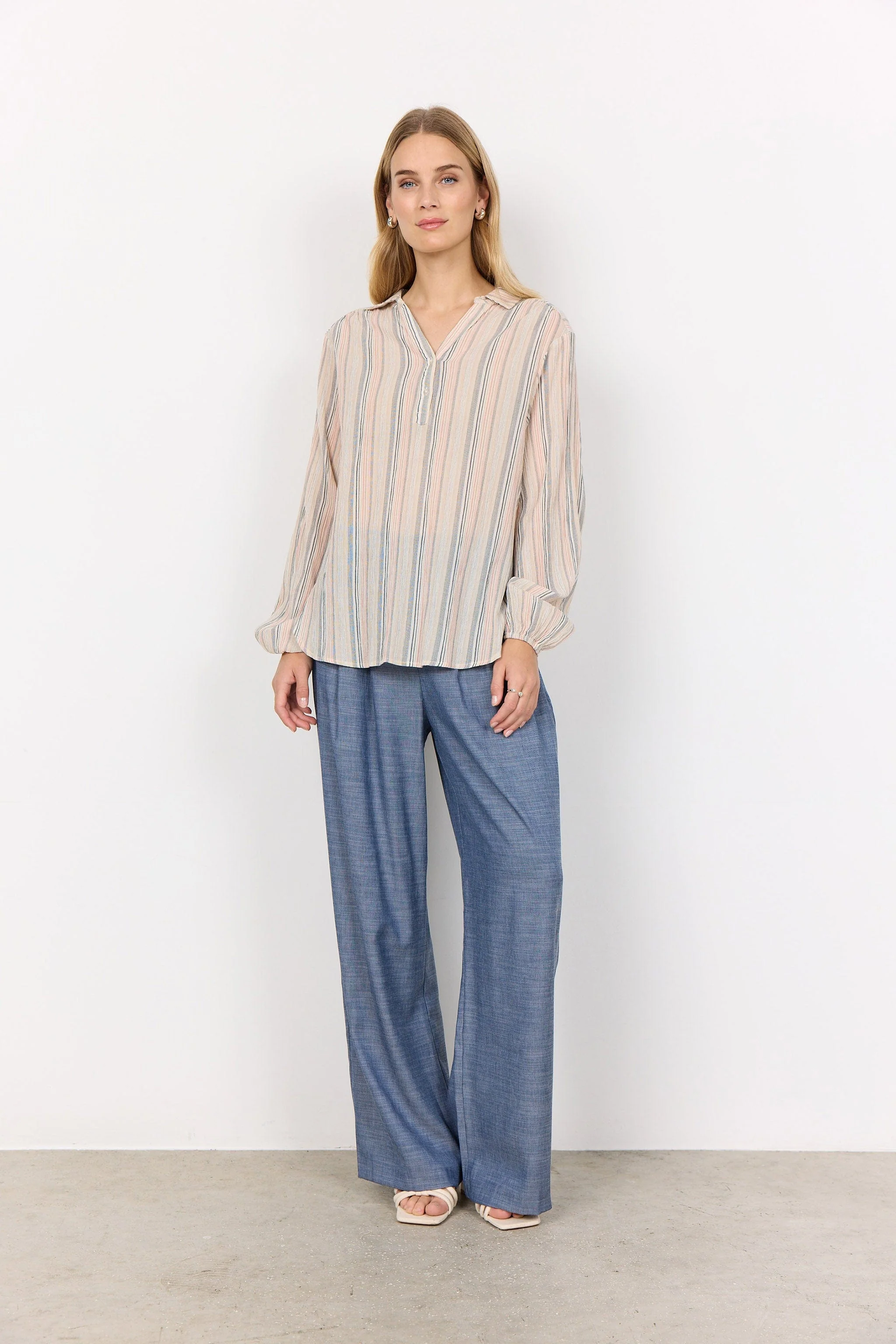 Patti Stripe Organic Cotton Blouse - Peach Pink Combi - Image 3