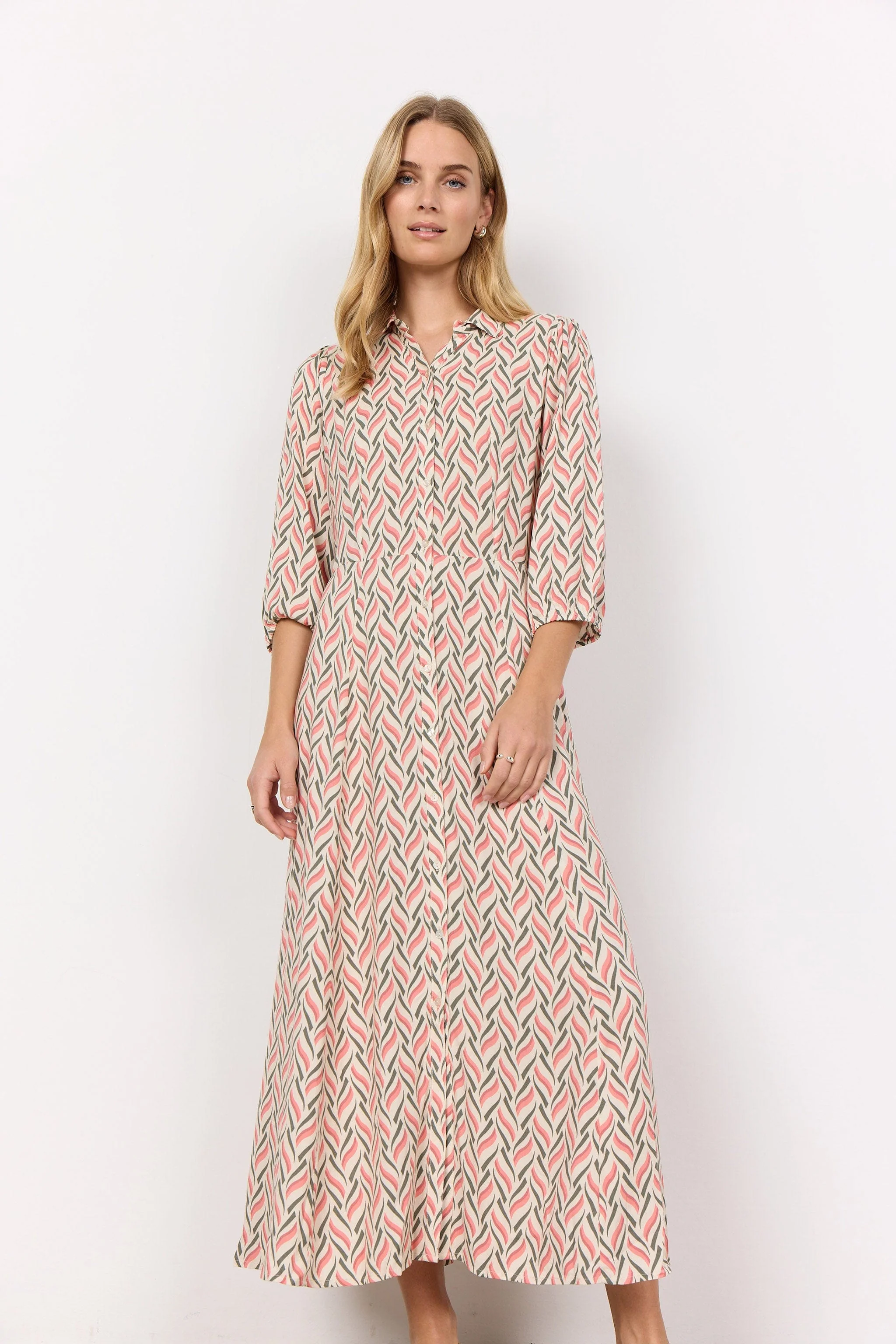 Penny Geo Print Midi Dress - Peach Pink Combi - Image 2