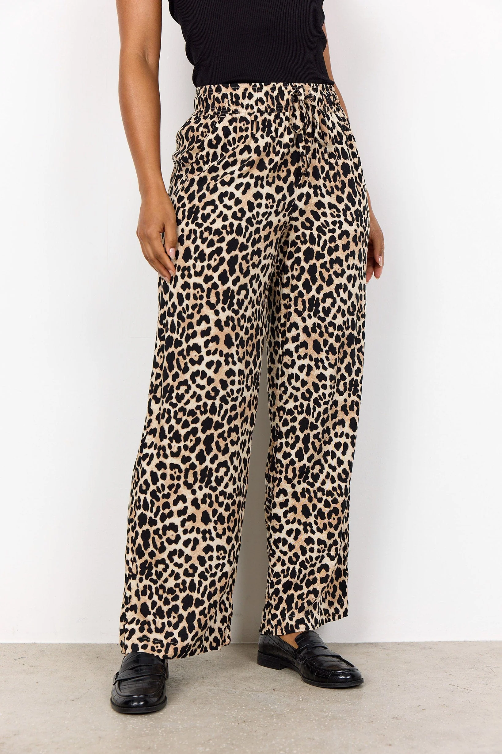 Pietta Leopard Print Elastic Waist Trousers - Sand Combi - Image 2