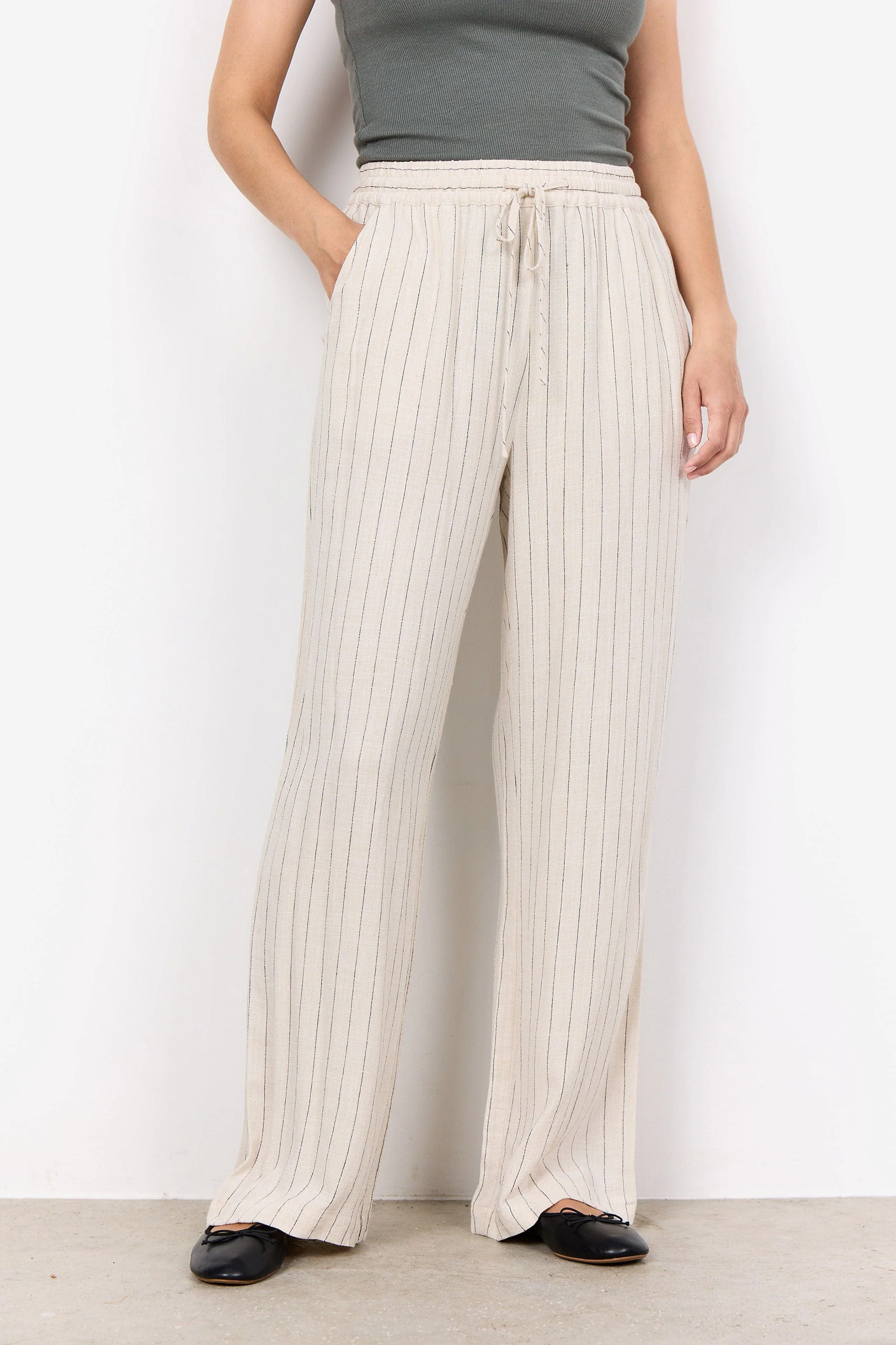Poula Stripe Elasticated Waist Trousers - Cream Combi - Image 2