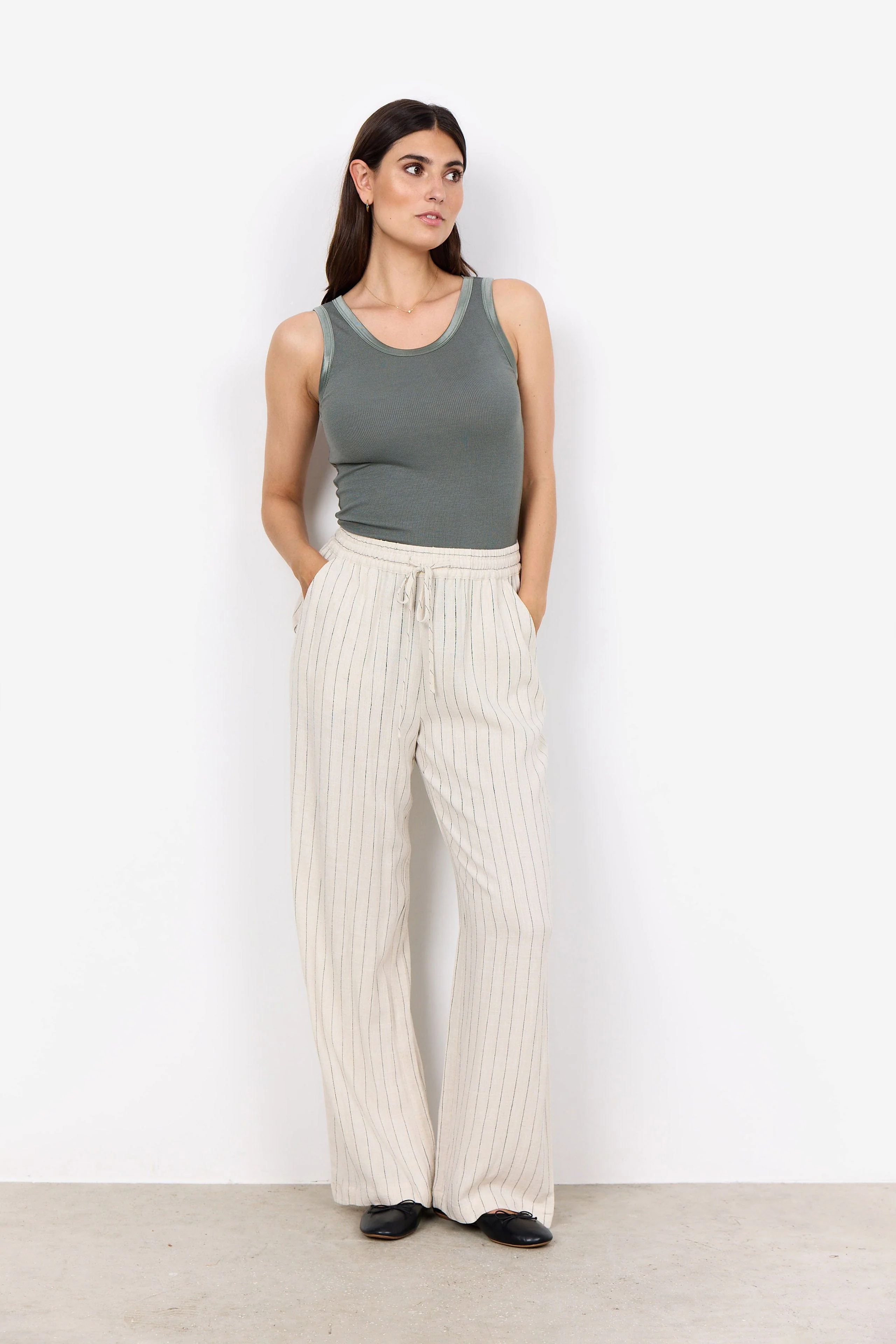 Poula Stripe Elasticated Waist Trousers - Cream Combi - Image 3