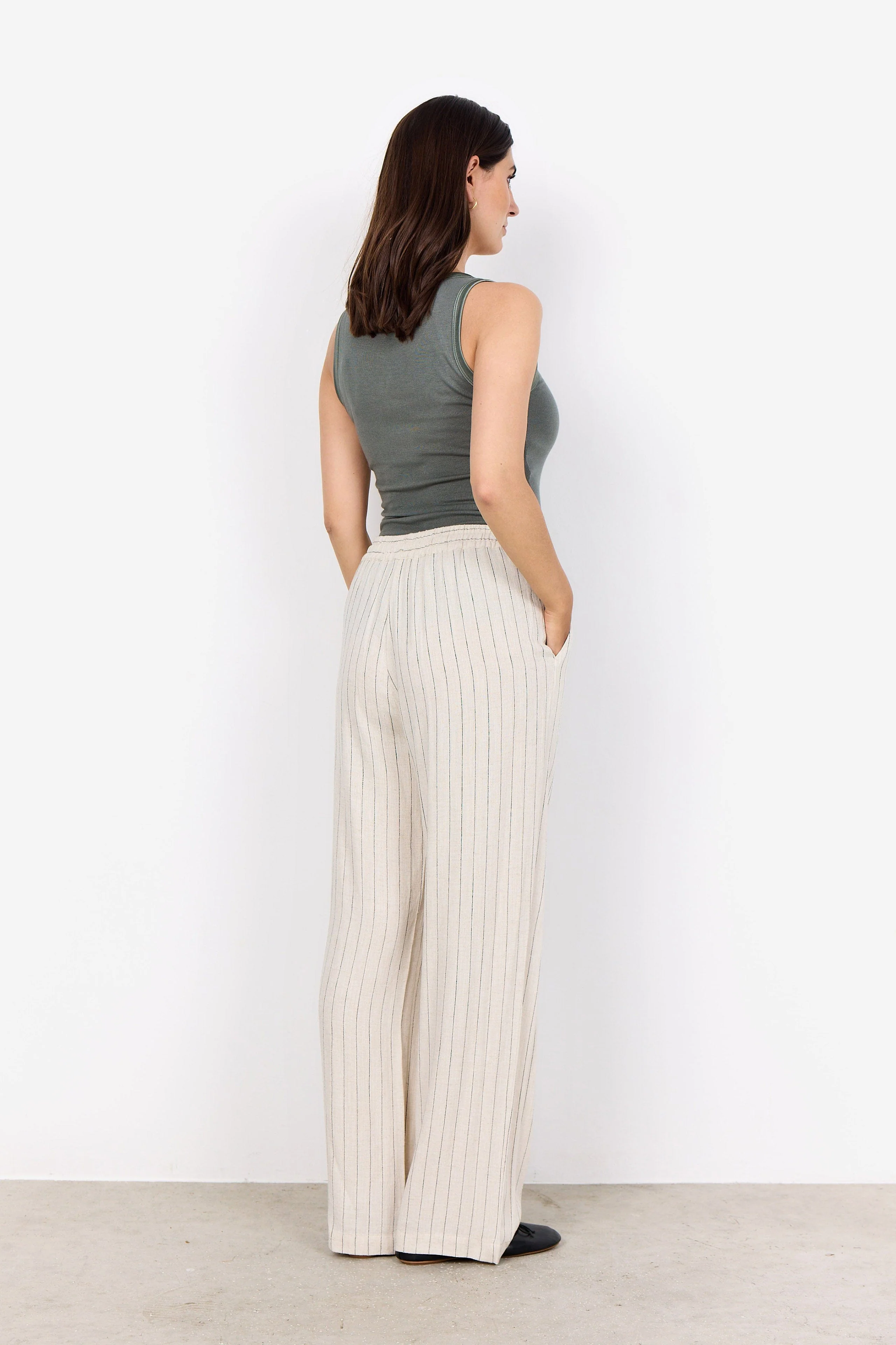 Poula Stripe Elasticated Waist Trousers - Cream Combi - Image 4