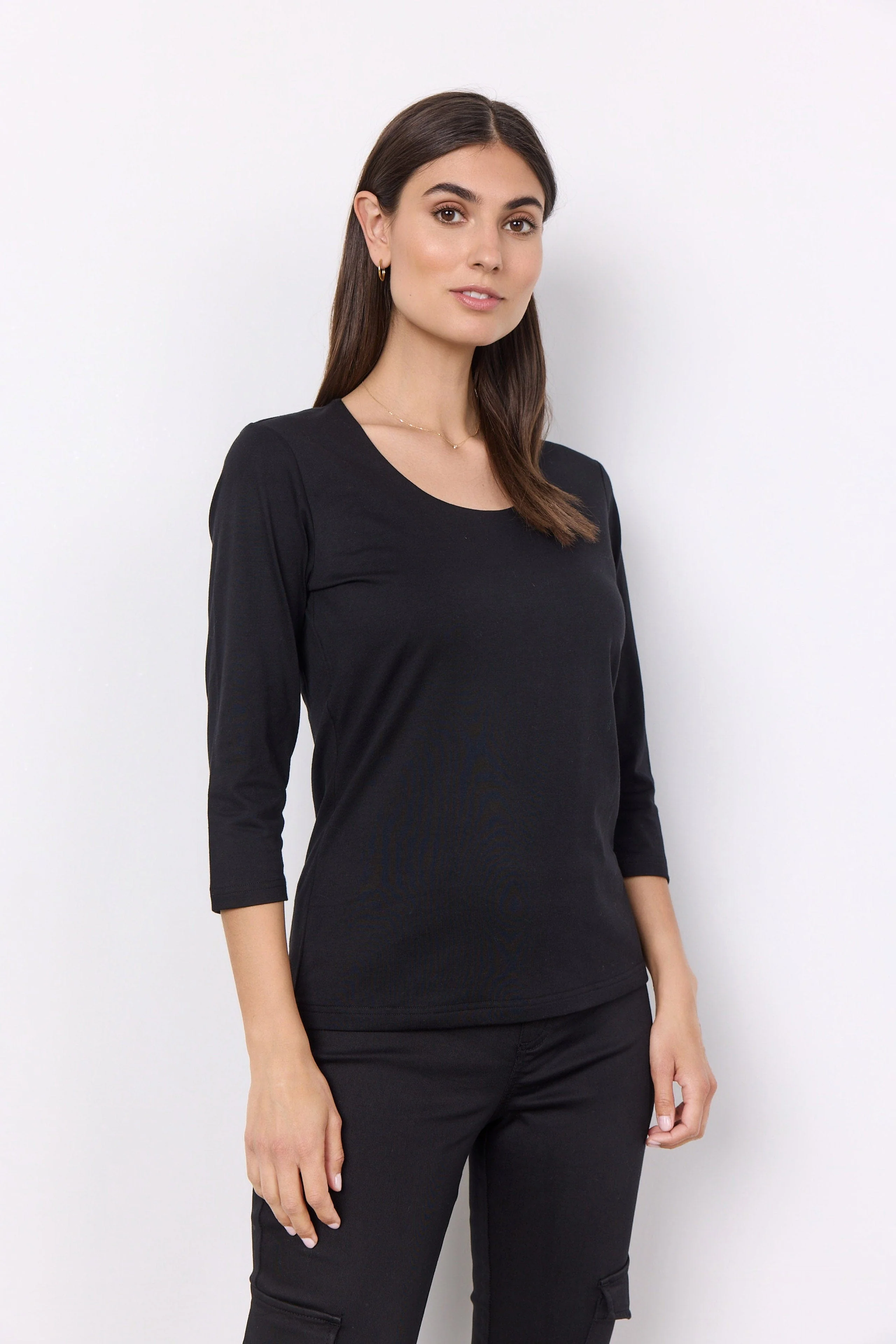 Pylle Plain 3/4 Sleeve Top - Black - Image 2