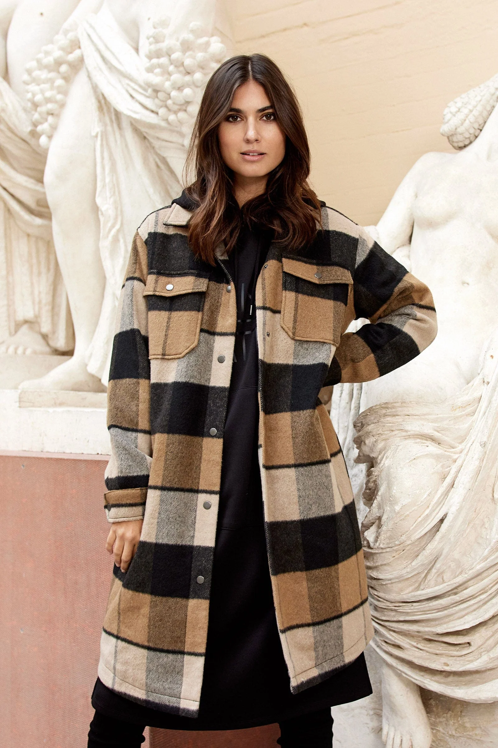 Ranila Check Long Shacket - Camel Combi - Image 3