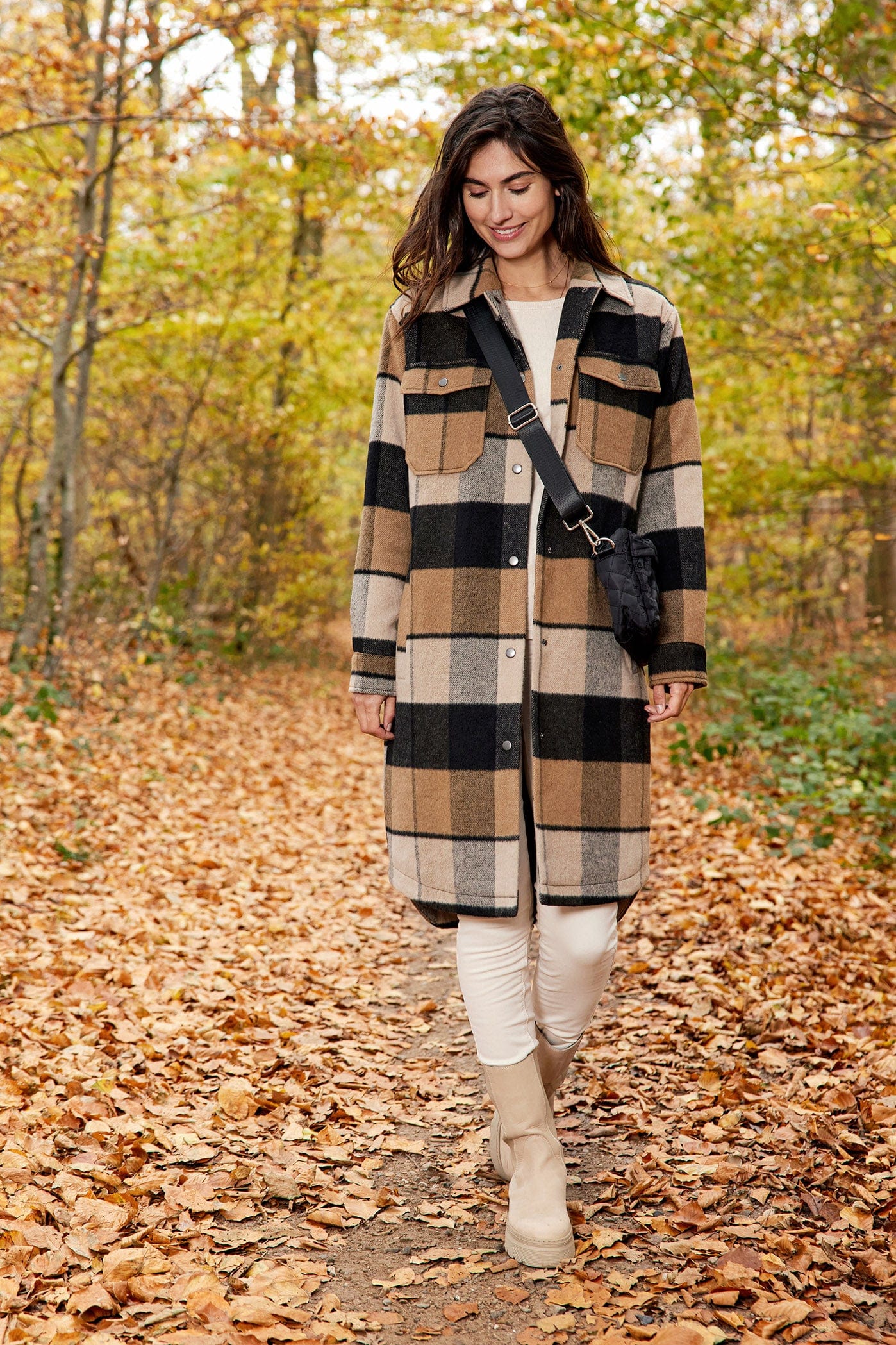 Ranila Check Long Shacket - Camel Combi - Image 4