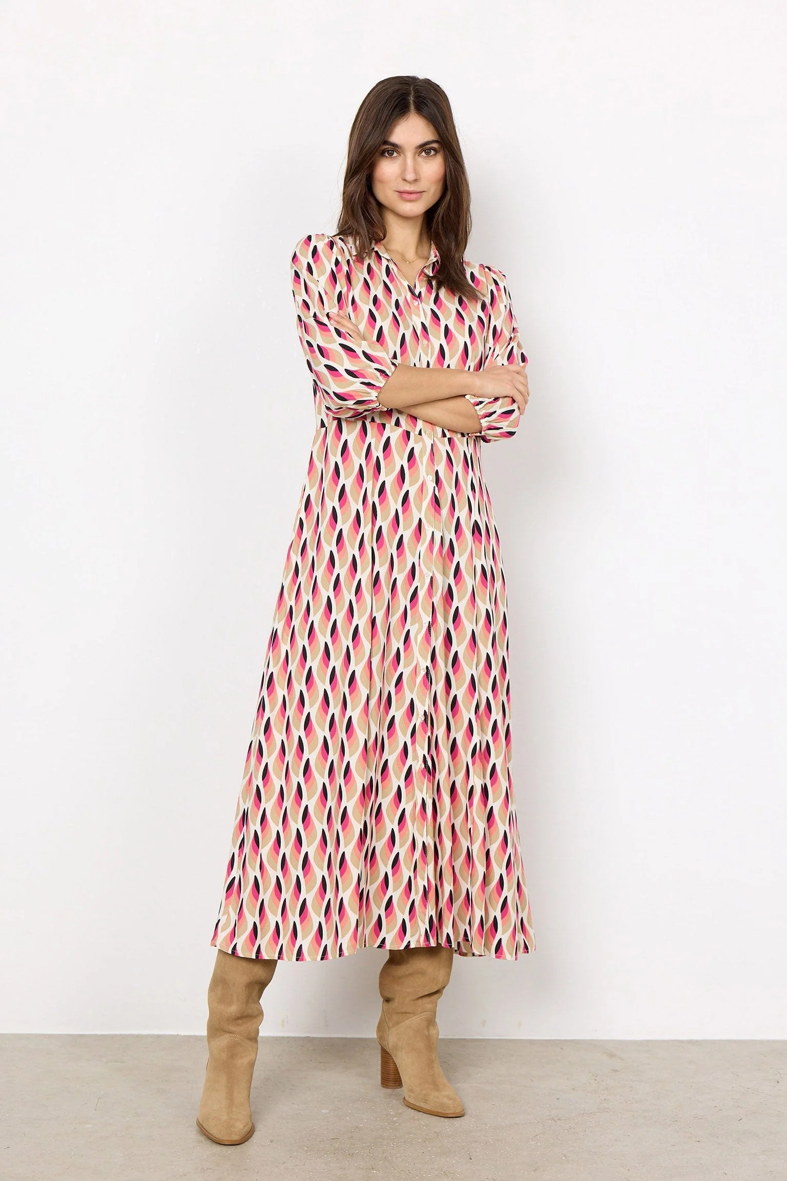 Sammy Abstract Print Dress - Fuchsia Rose Combi - Image 2