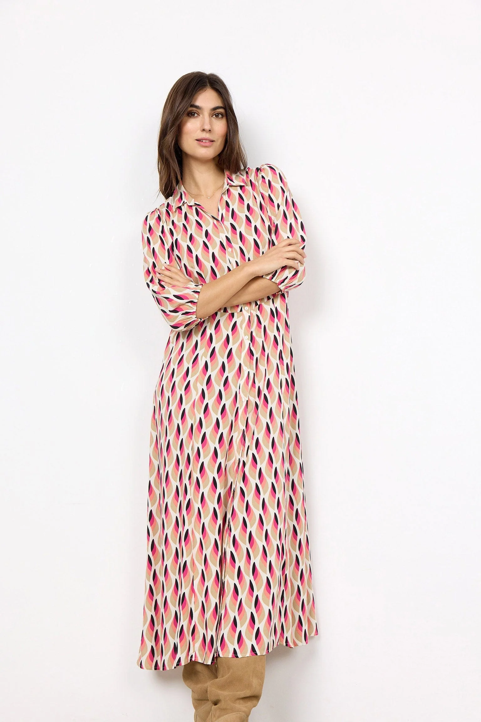 Sammy Abstract Print Dress - Fuchsia Rose Combi - Image 3