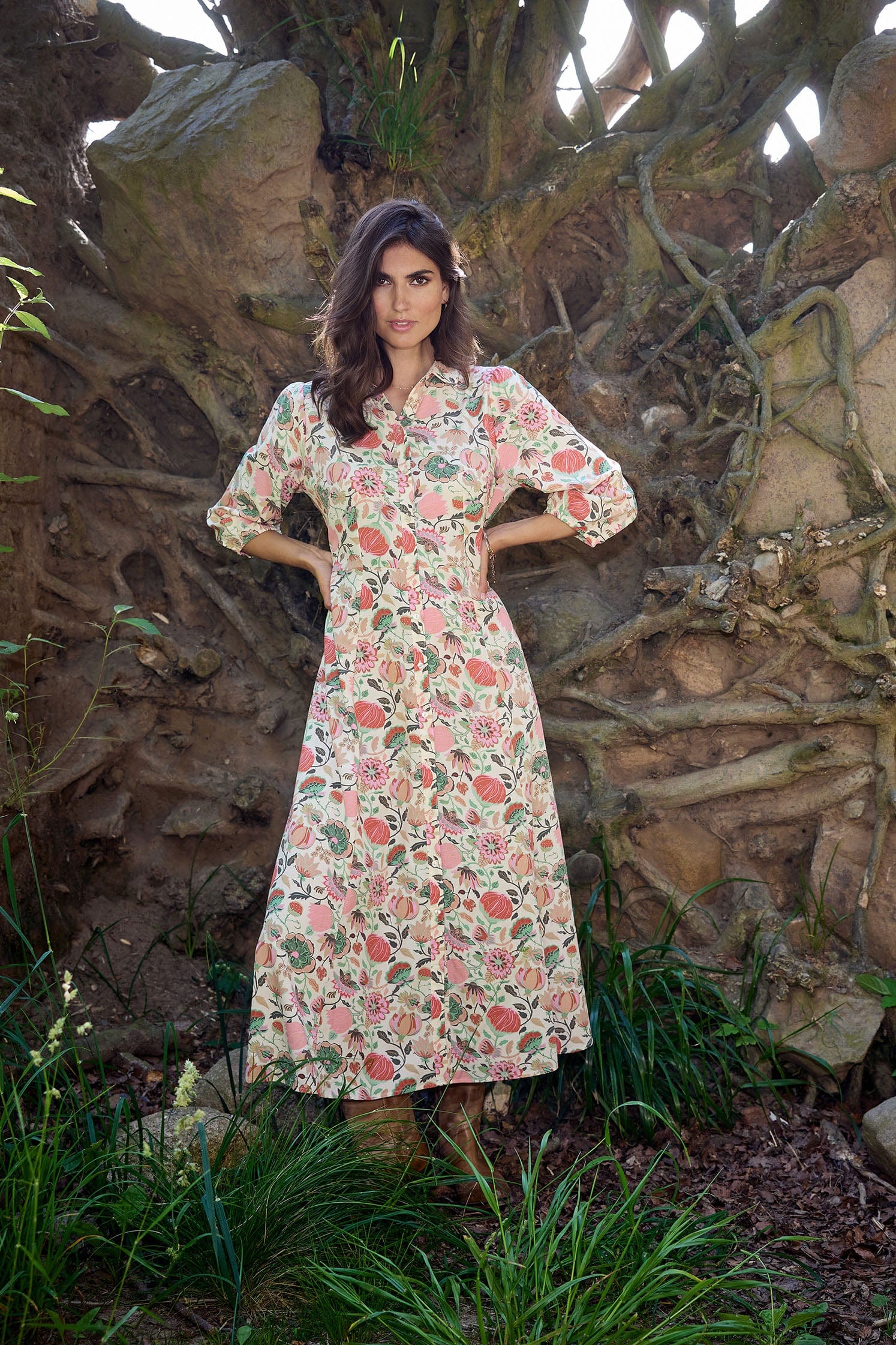 Sammy Floral Print Midi Dress - Dusty Clay Combi - Image 7