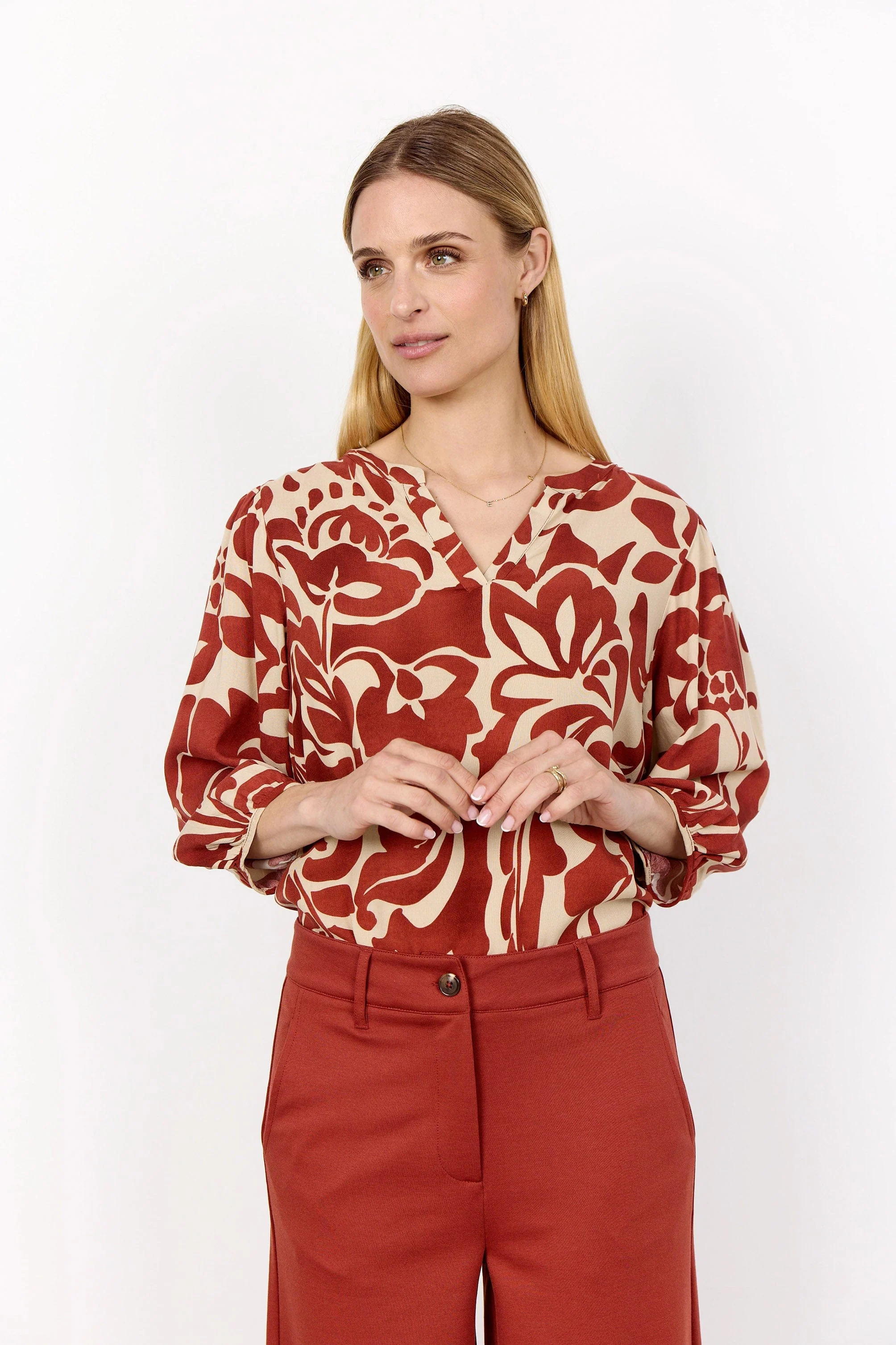 Senta Printed Blouse - Mineral Red Combi - Image 5