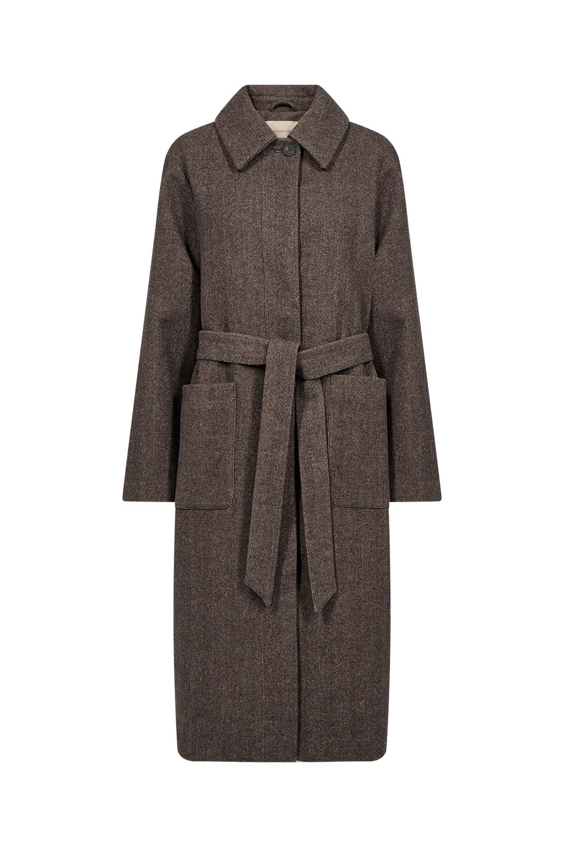 Shakira Wool Blend Belted Longline Coat - Hot Fudge Combi