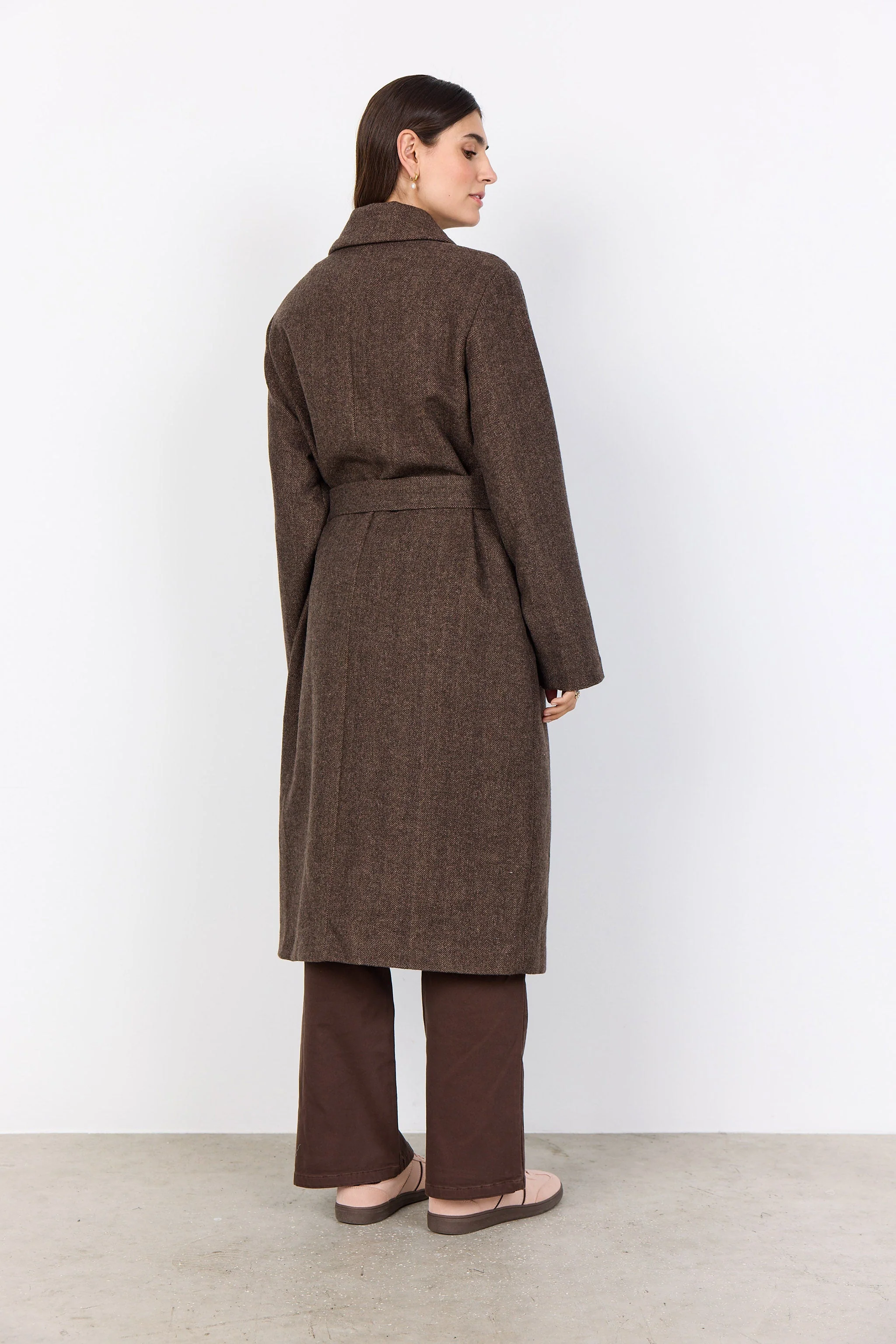 Shakira Wool Blend Belted Longline Coat - Hot Fudge Combi - Image 3