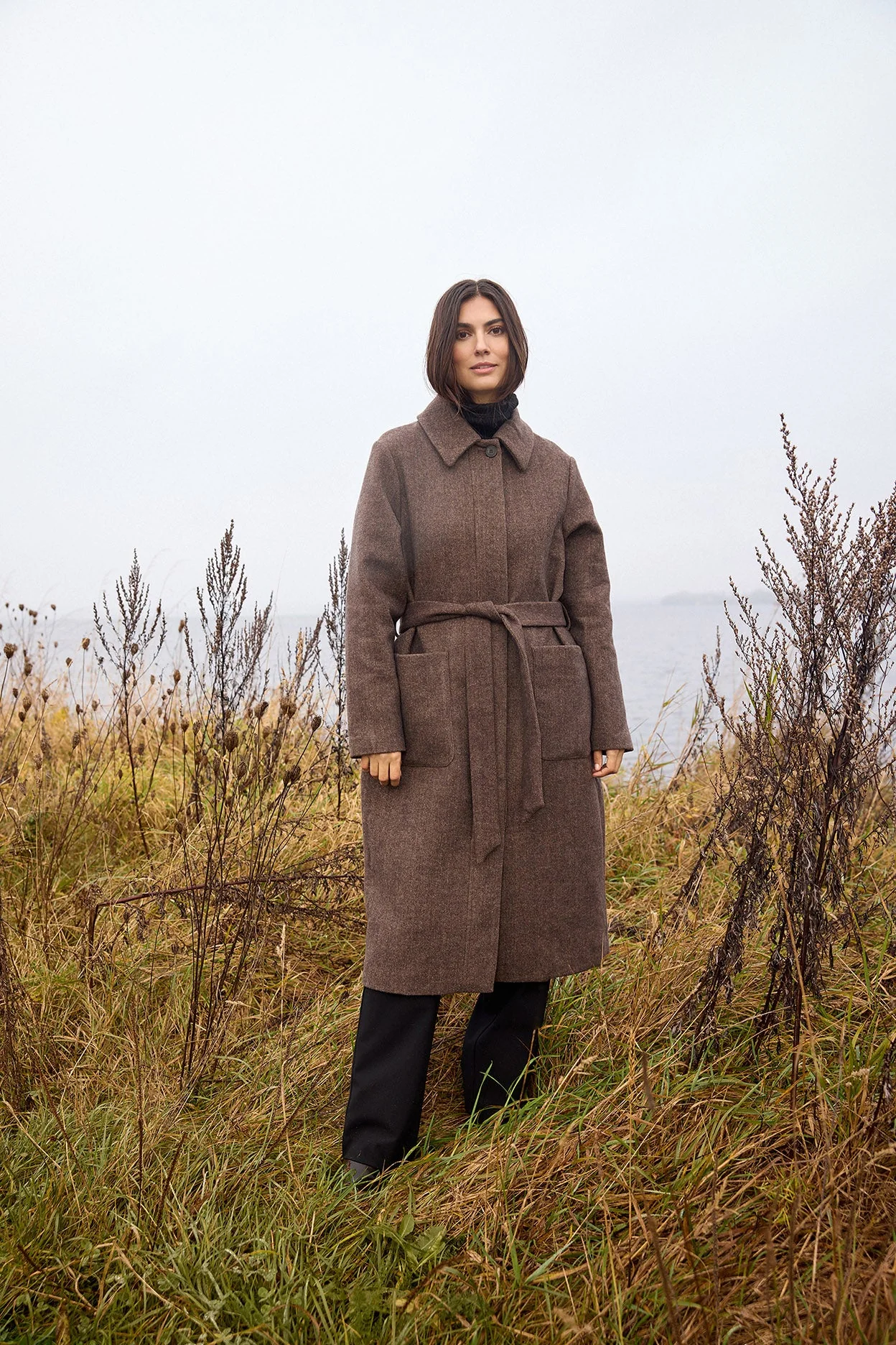 Shakira Wool Blend Belted Longline Coat - Hot Fudge Combi - Image 4