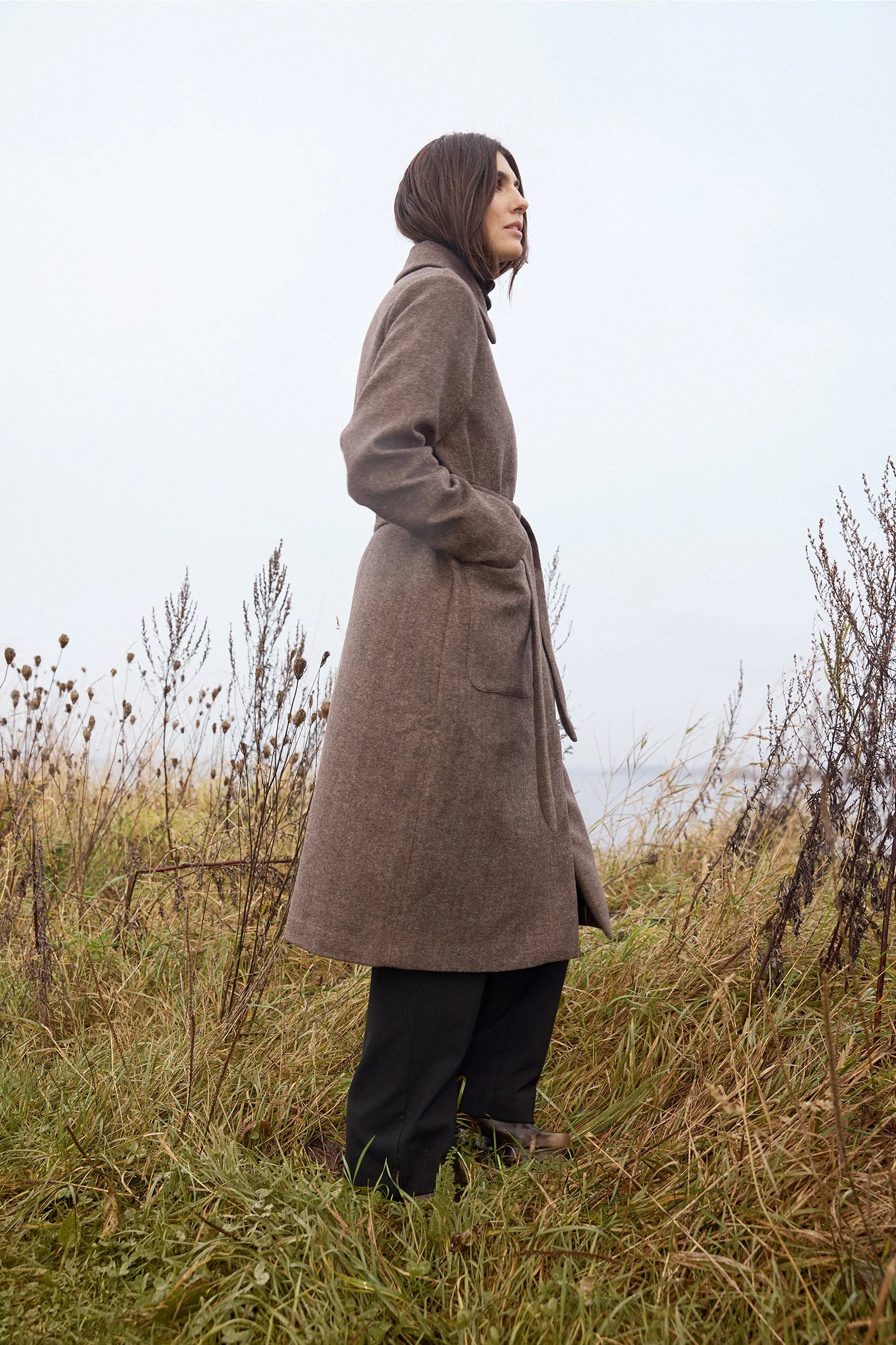Shakira Wool Blend Belted Longline Coat - Hot Fudge Combi - Image 5