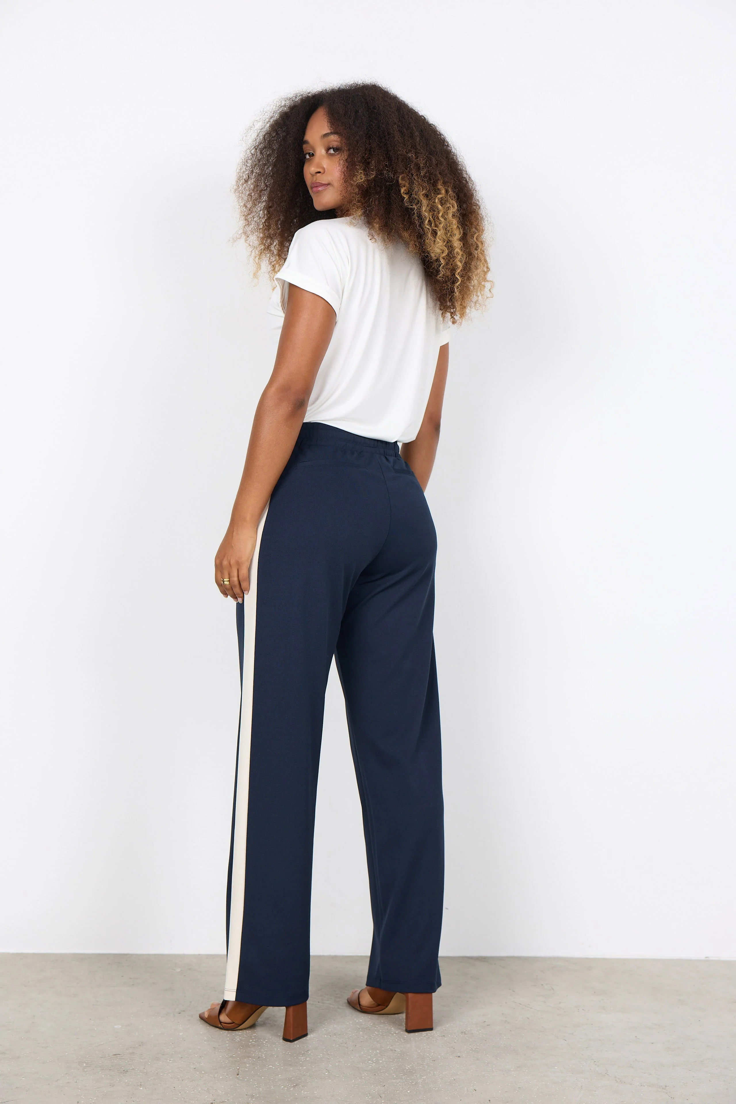 Siham Contrast Elasticated Waist Straight Leg - Navy Combi - Image 4