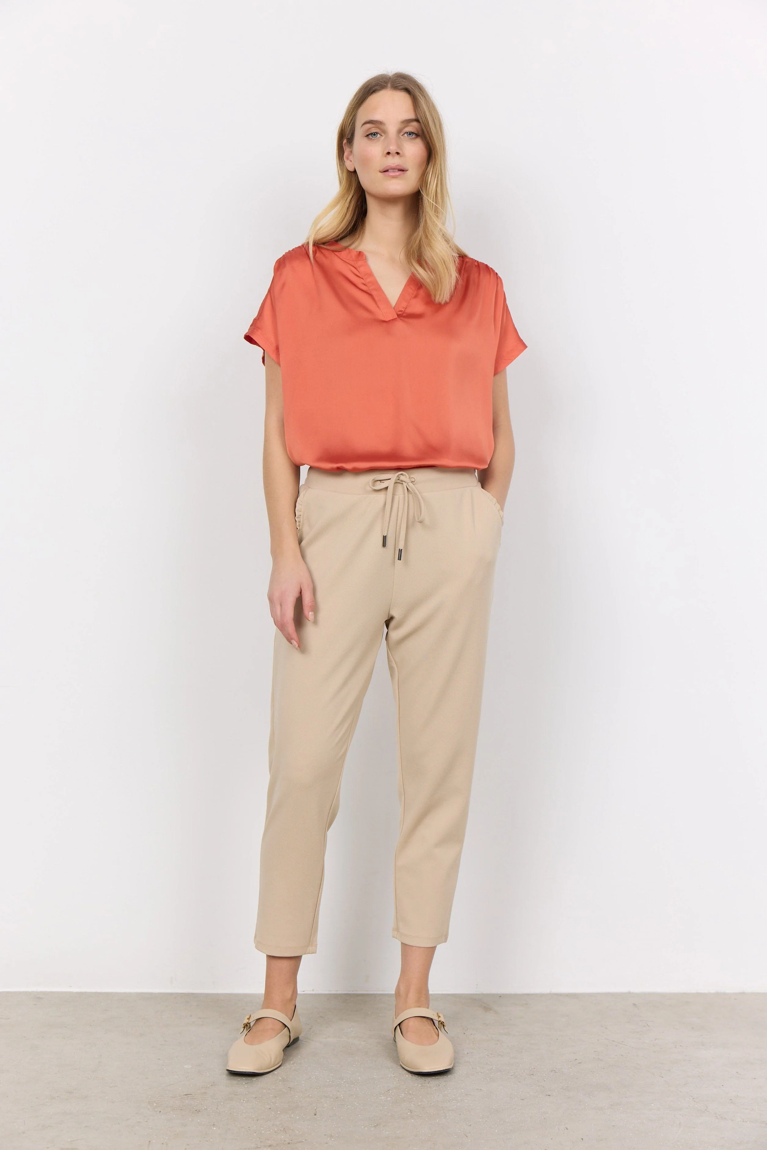 Siham Elastic Waist Trousers - Sand - Image 3