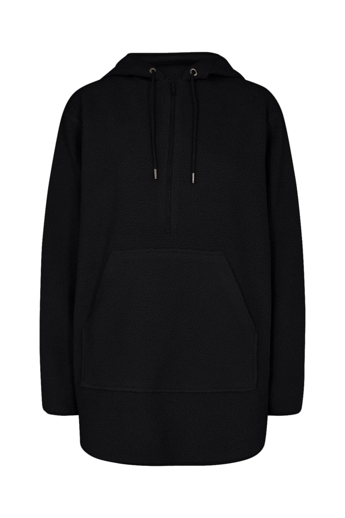 Trine Half Zip Borg Fleece Hoodie - Black