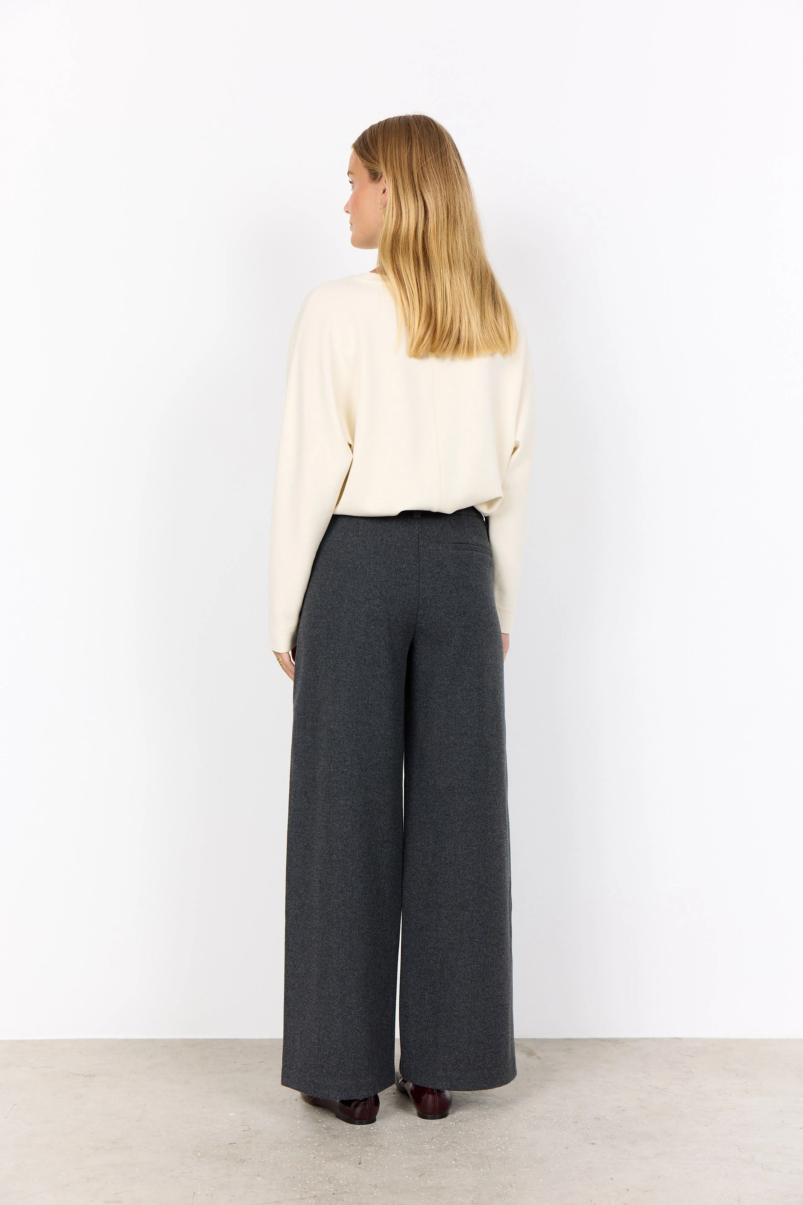 Vagna Wool Blend Wide Leg Trousers - Dark Earth Melange - Image 3
