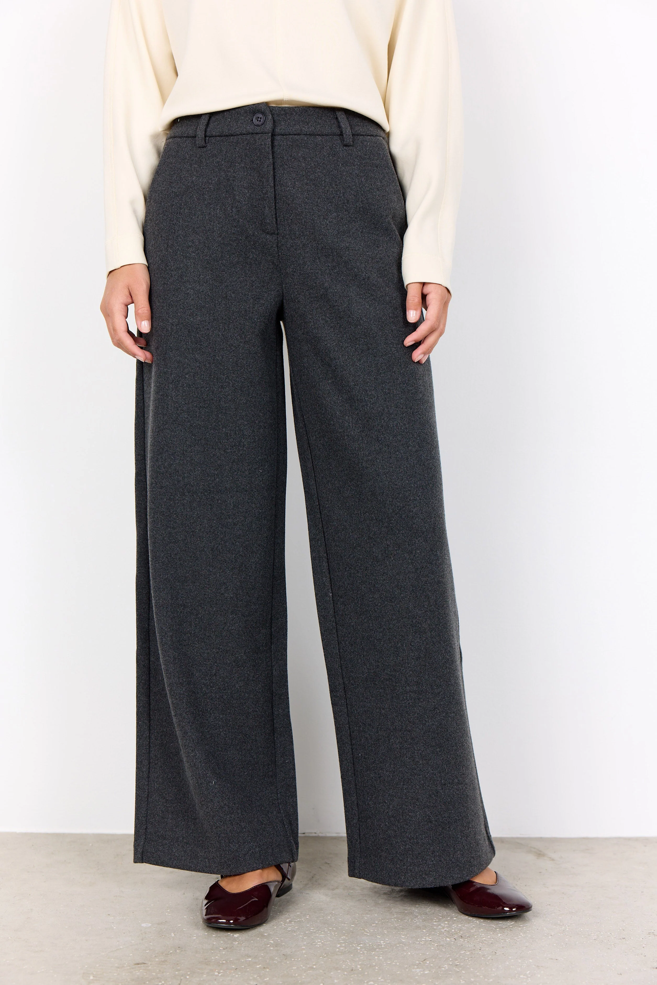 Vagna Wool Blend Wide Leg Trousers - Dark Earth Melange - Image 4