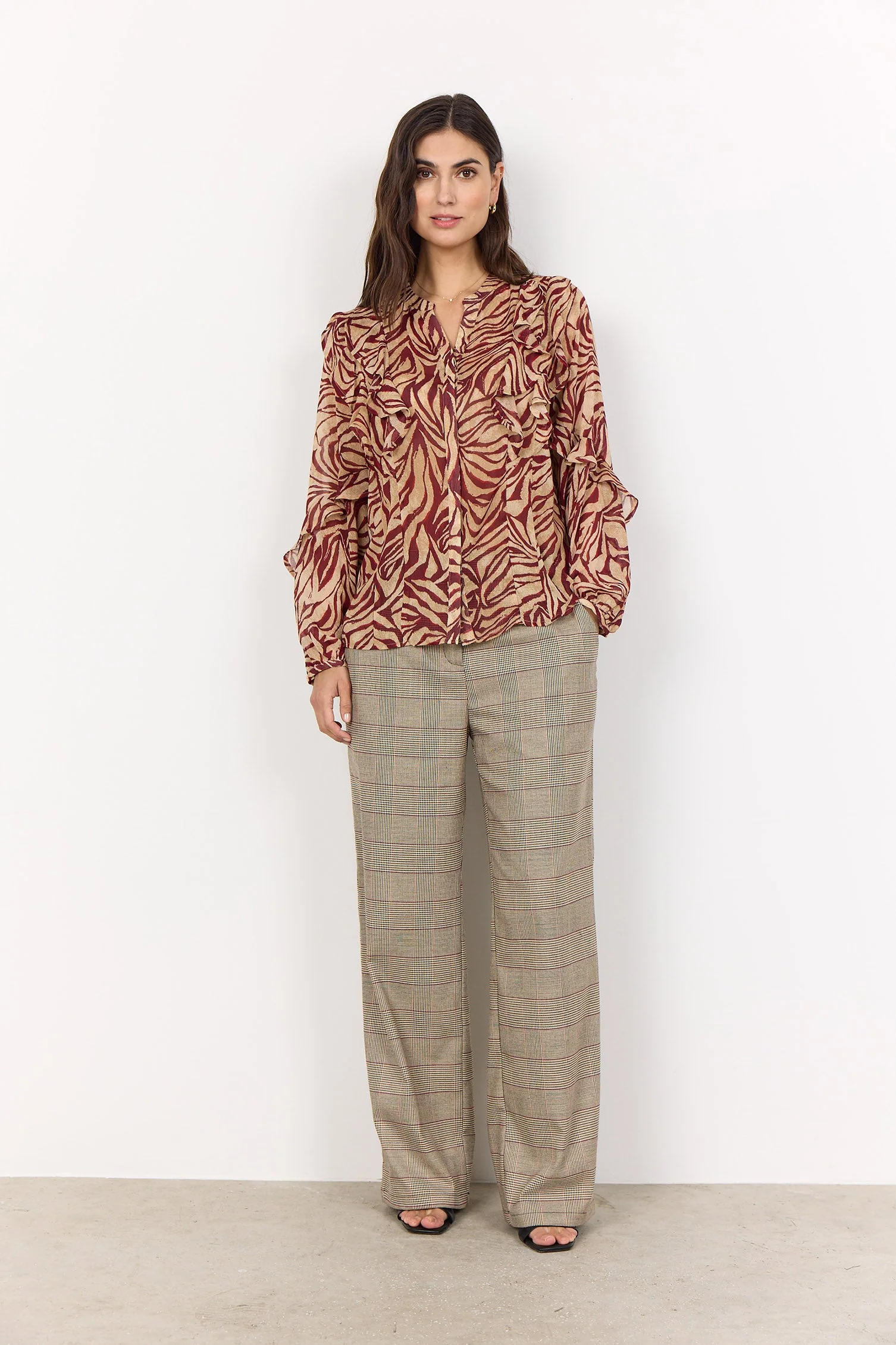 Valborg Printed Ruffle Detail Blouse - Red Combi - Image 3