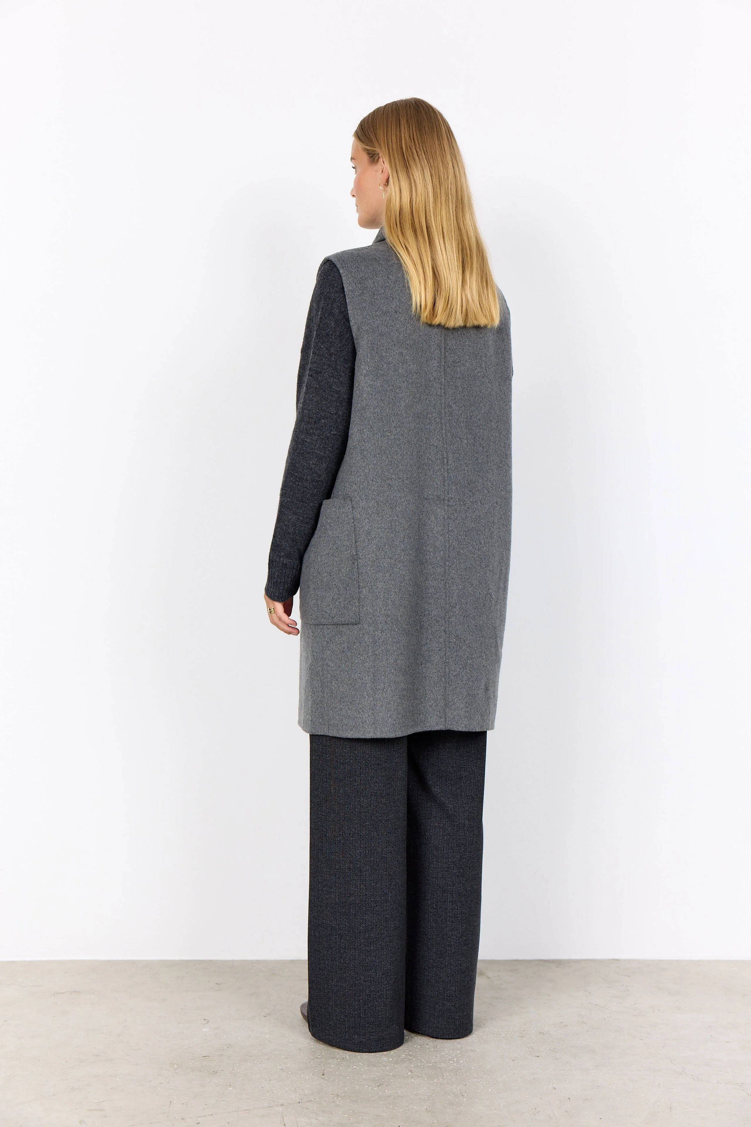 Vienna Longline Wool Blend Waistcoat - Dark Earth Melange - Image 4