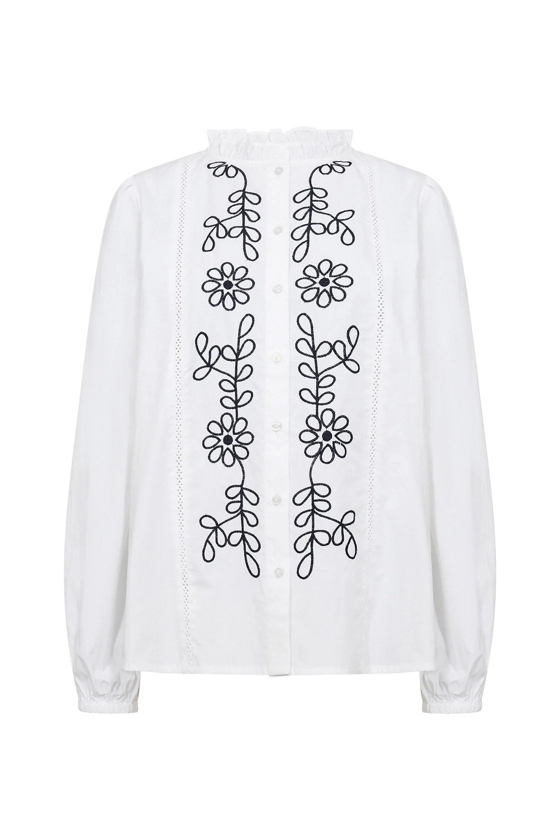 Vinca Embroidered Shirt - White/Black