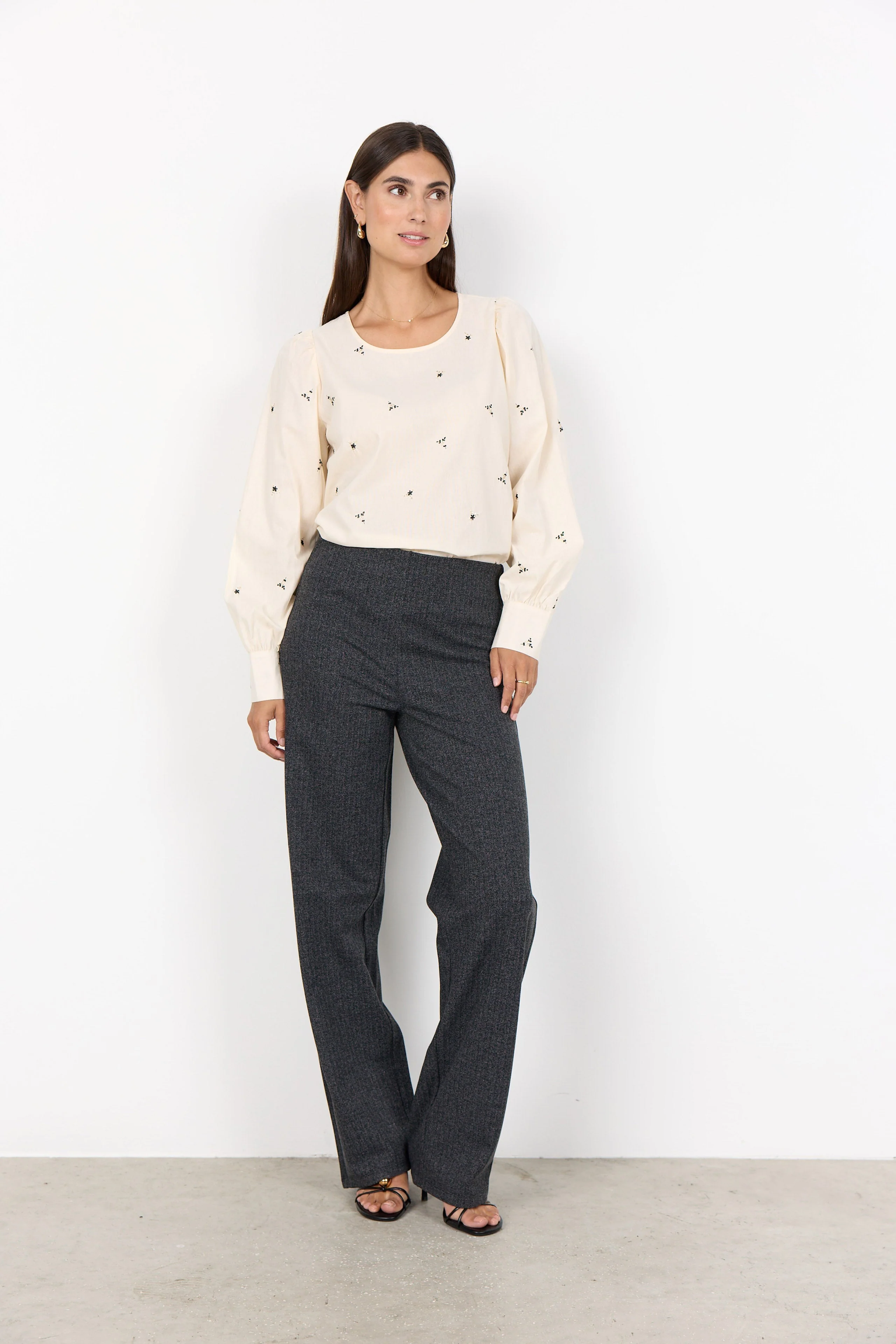 Vinja Warm Handle Straight Leg Trousers - Dark Earth Melange Comb - Image 2