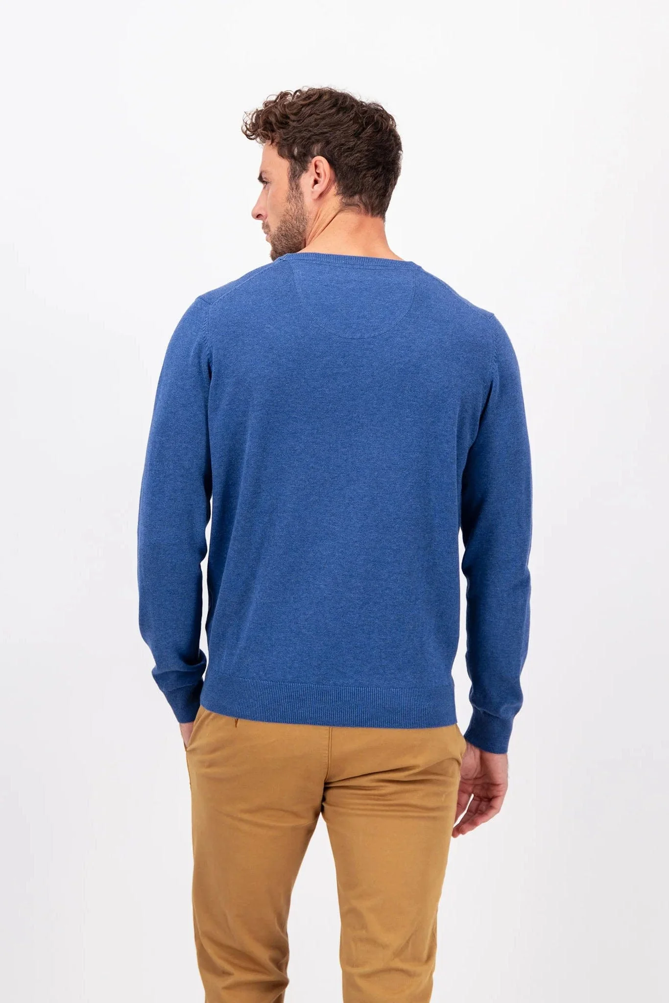 Superfine Cotton Crew Neck Jumper - Wave Blue - Image 4