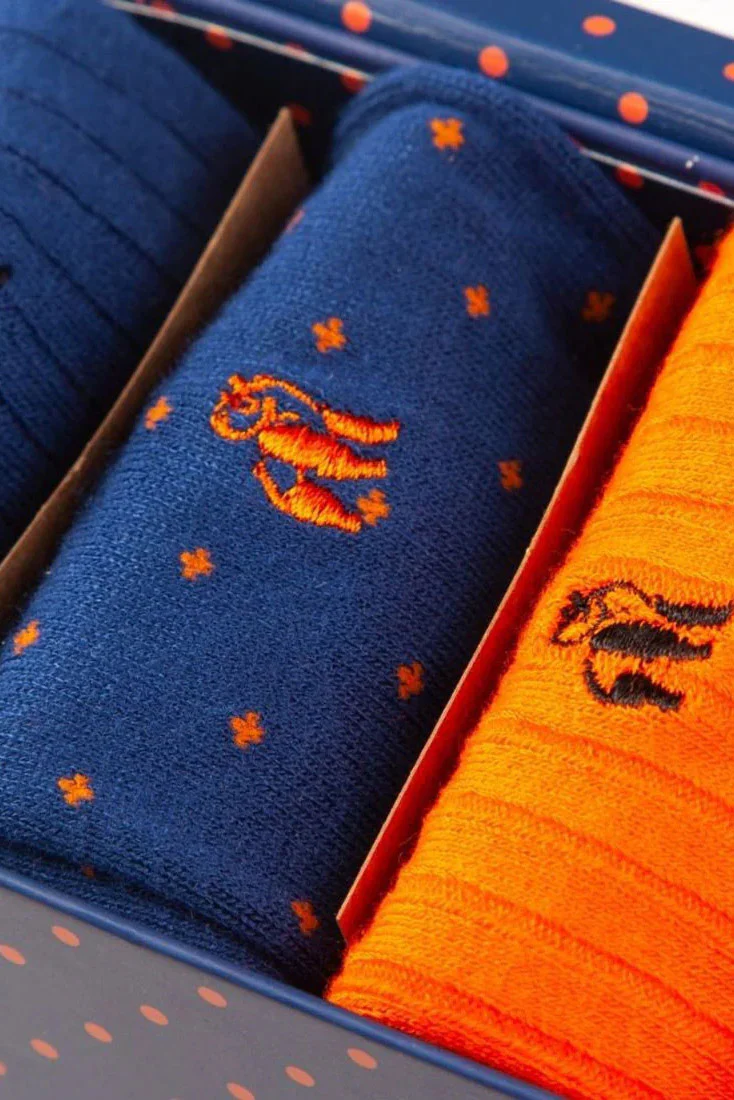 Box of 3 Bamboo Socks - Blue/Orange - Image 3