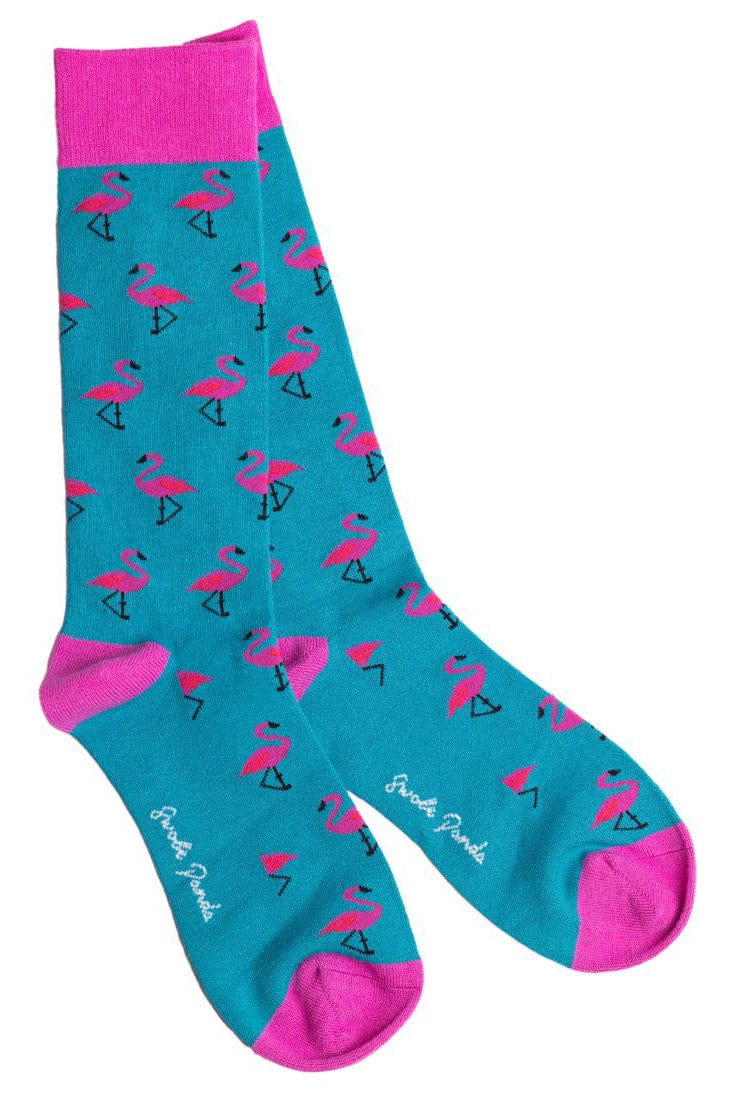 Flamingo Bamboo Socks - Aqua/Pink