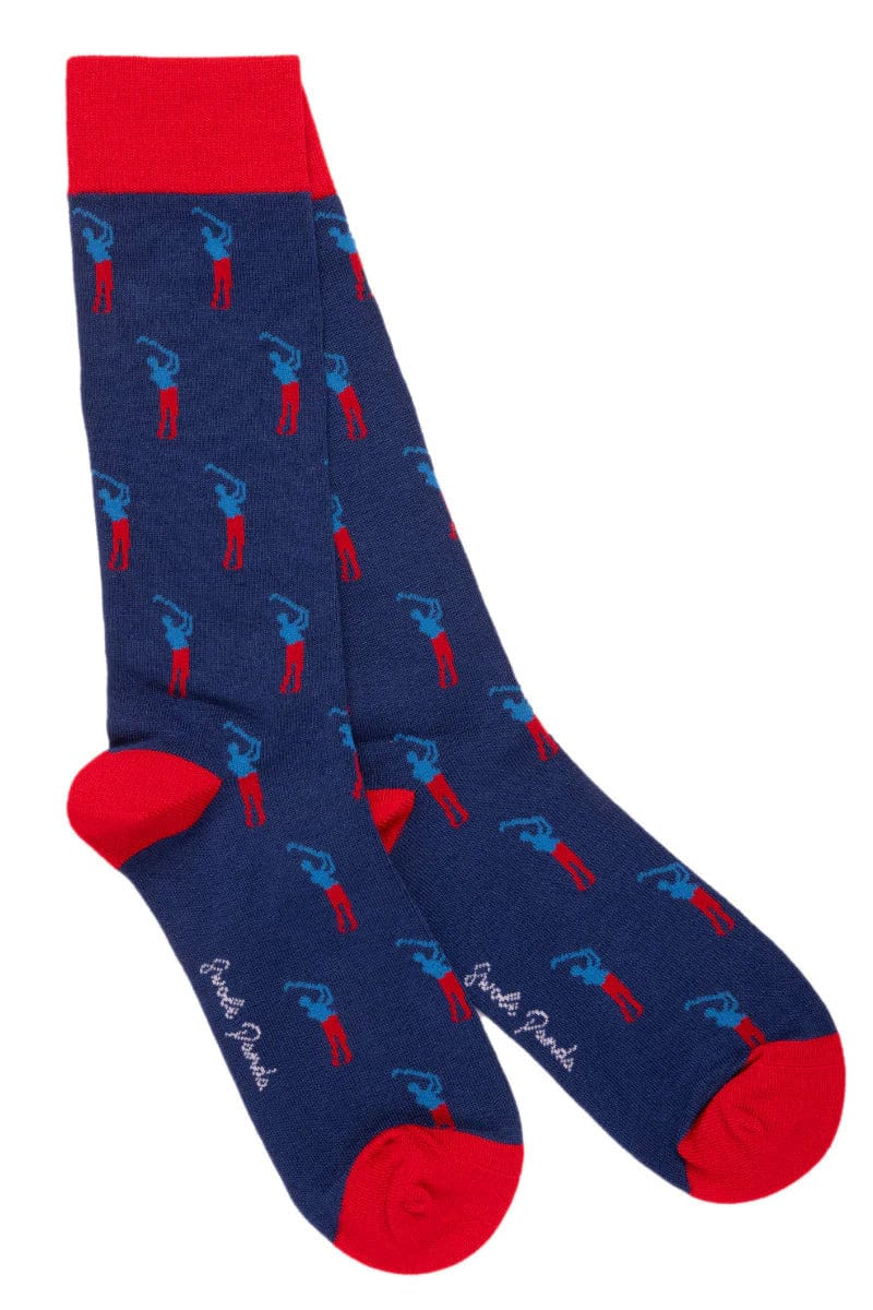 Golfer Motif Bamboo Socks - Blue/Red