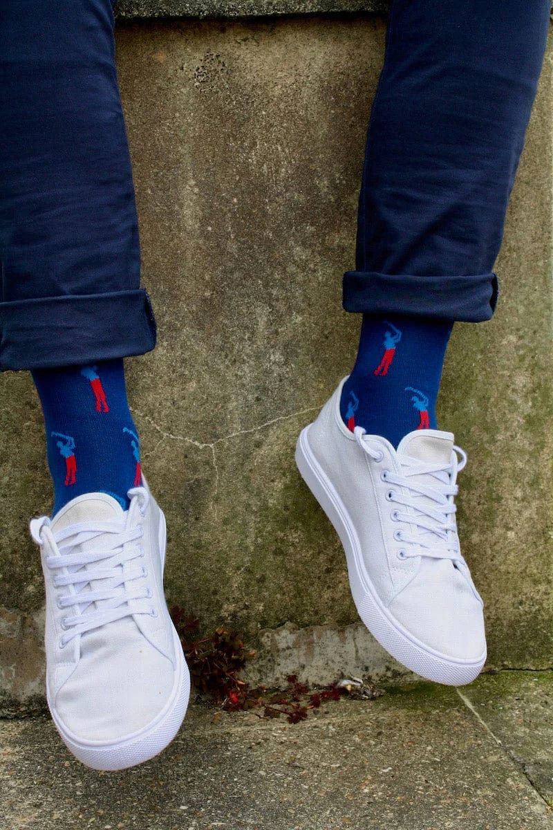 Golfer Motif Bamboo Socks - Blue/Red - Image 2