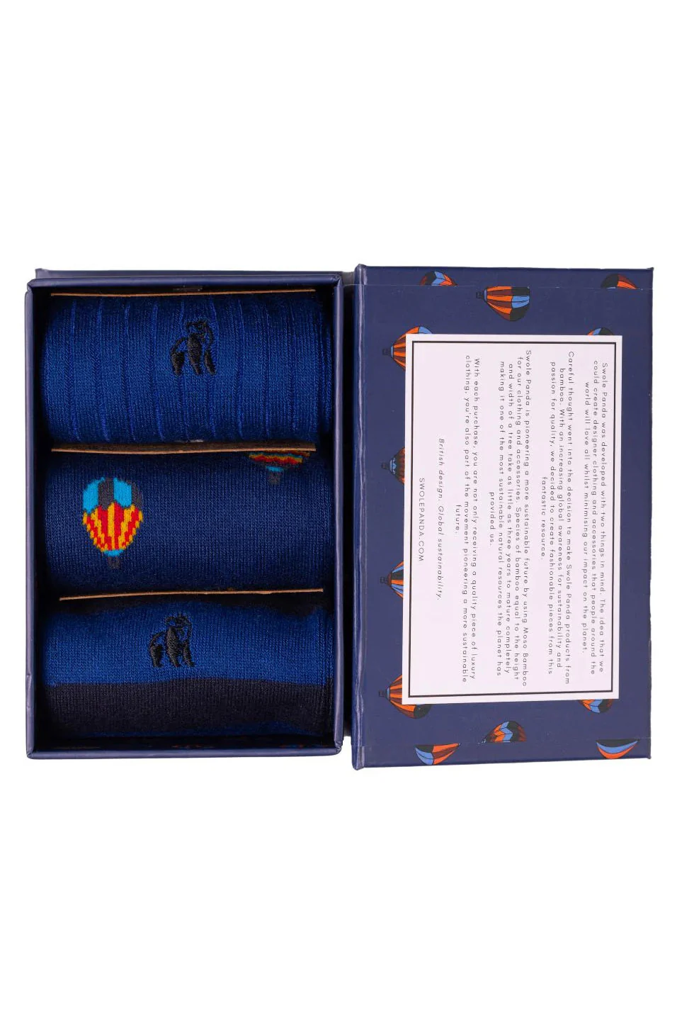 Hot Air Balloon Box of 3 Bamboo Socks - Blue - Image 3