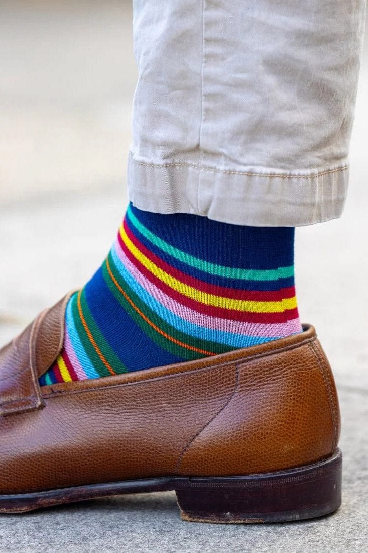 Multi Stripe Bamboo Socks - Royal Blue - Image 3