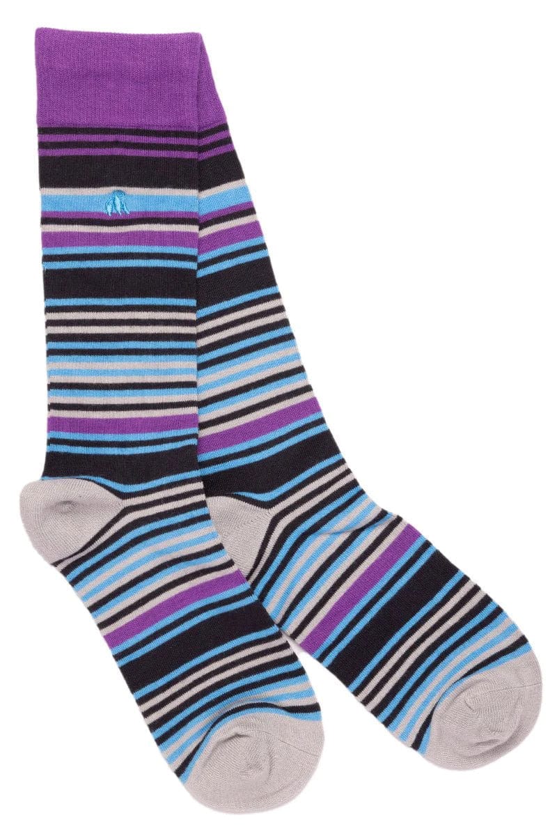 Narrow Stripe Bamboo Socks - Purple/Blue